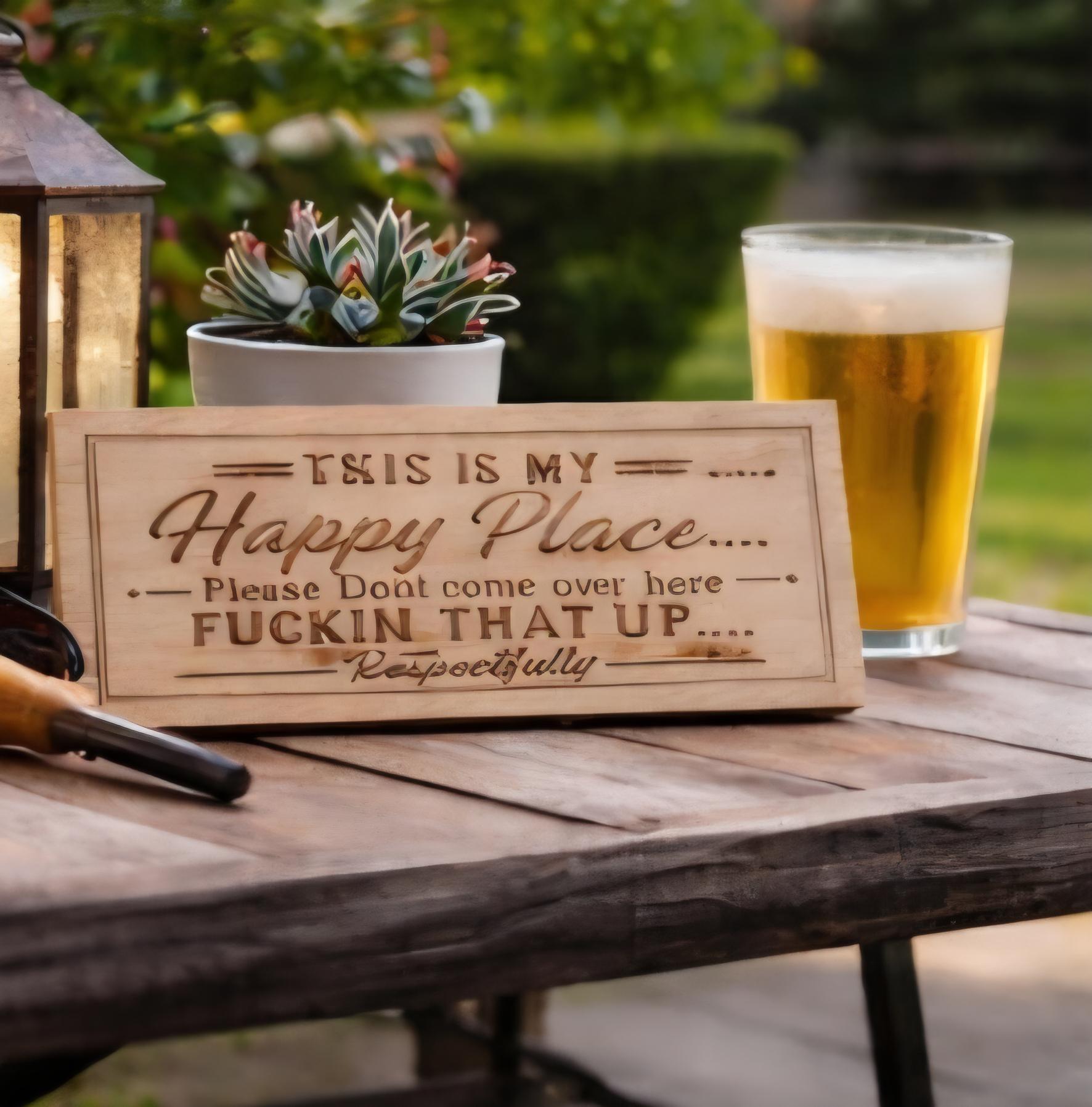 Funny Wood Sign – “This Is My Happy Place” – Sarcastic Home Decor (11x5")