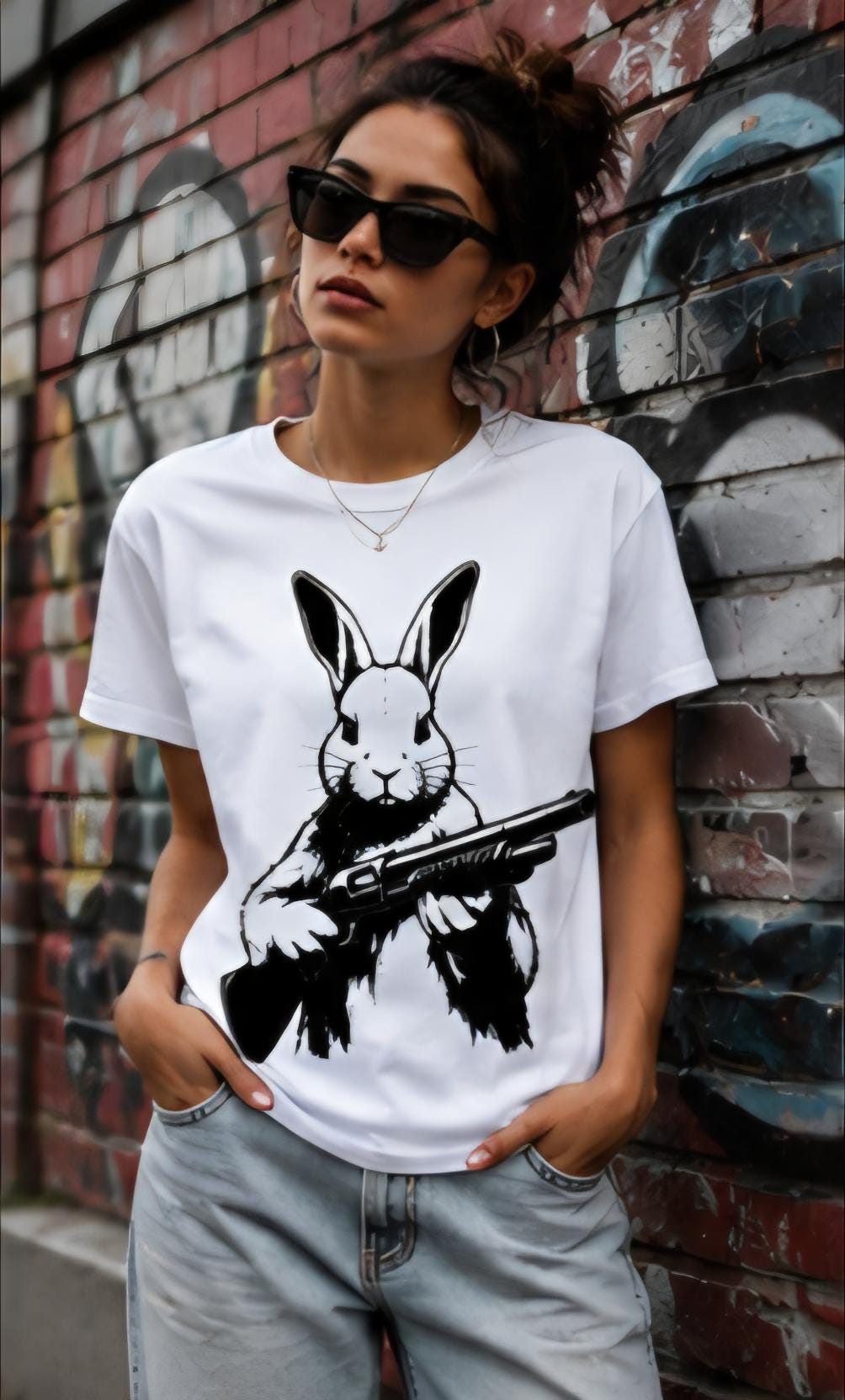 Rabbit With Shotgun Shirt | Streetwear Graphic Tee | Urban Bunny Shirt | Black & White Graphic Tee | Killa Bee Apparel | Streetwear Fashion