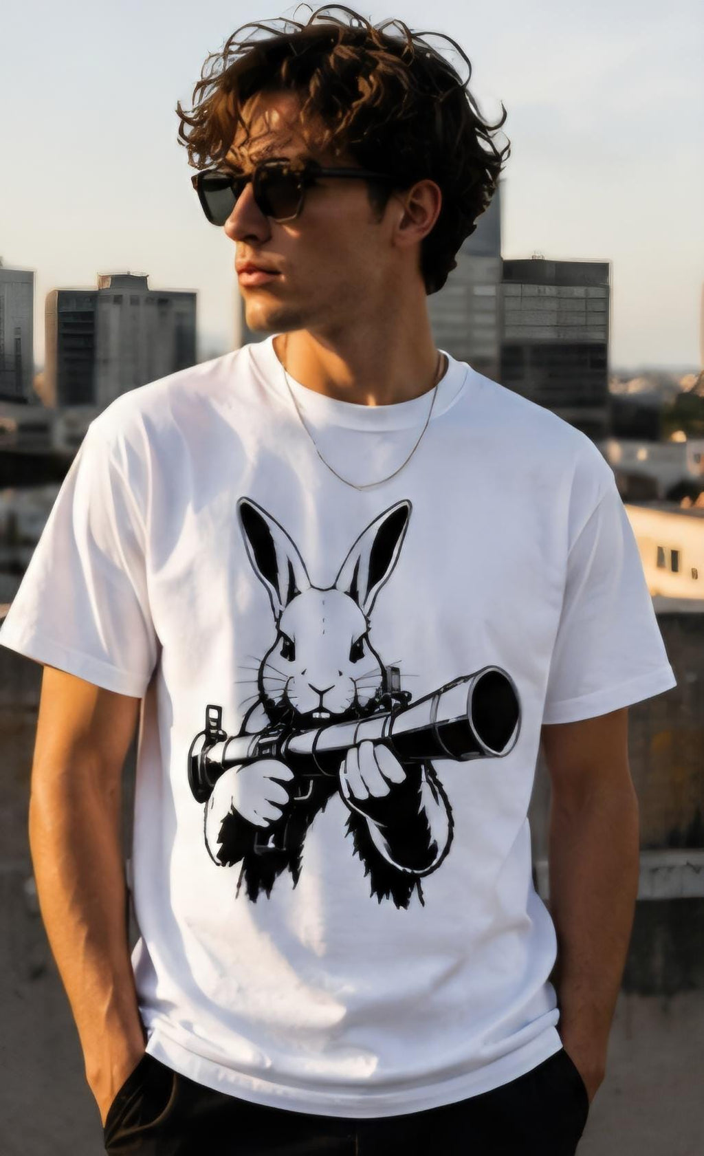 Rabbit With Bazooka Shirt | Streetwear Graphic Tee | Urban Bunny Shirt | Black & White Graphic Tee | Killa Bee Apparel | Streetwear Fashion