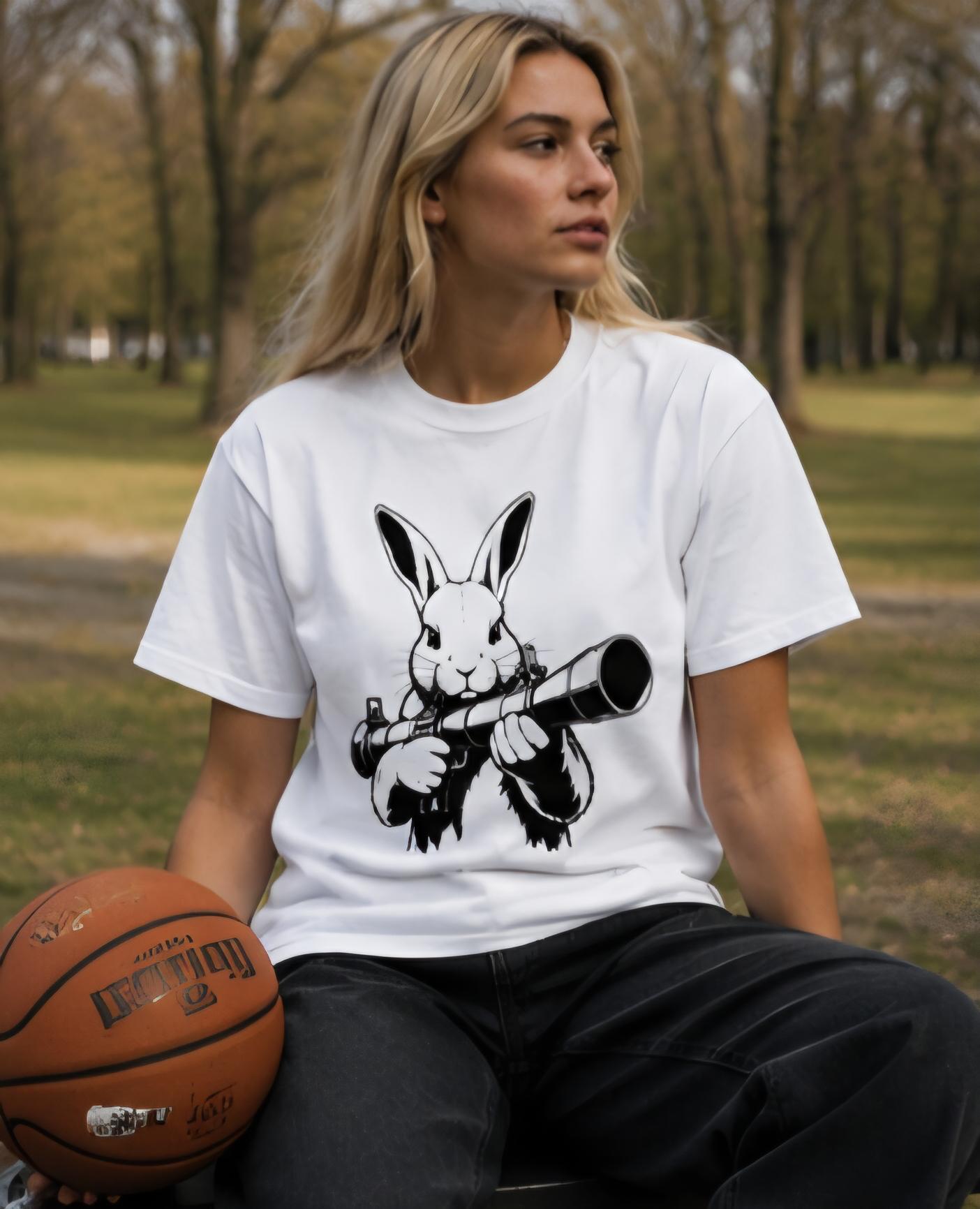 Rabbit With Bazooka Shirt | Streetwear Graphic Tee | Urban Bunny Shirt | Black & White Graphic Tee | Killa Bee Apparel | Streetwear Fashion