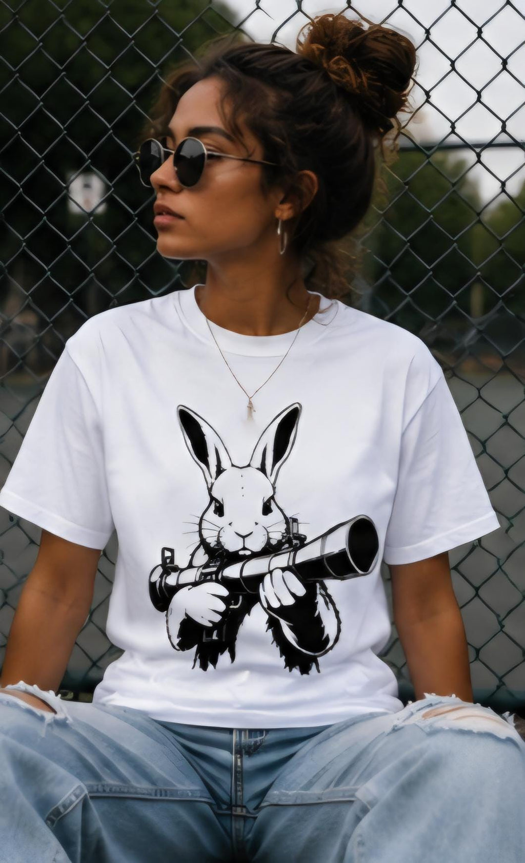 Rabbit With Bazooka Shirt | Streetwear Graphic Tee | Urban Bunny Shirt | Black & White Graphic Tee | Killa Bee Apparel | Streetwear Fashion