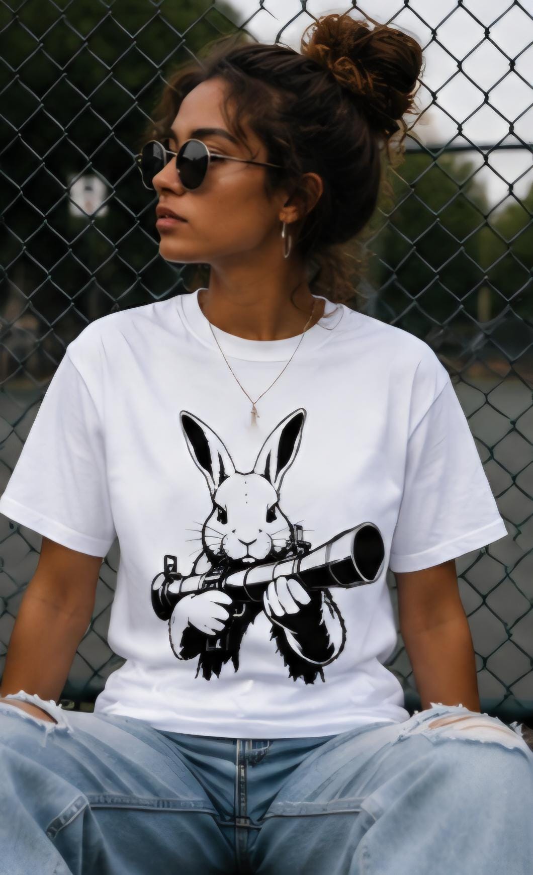 Rabbit With Bazooka Shirt | Streetwear Graphic Tee | Urban Bunny Shirt | Black & White Graphic Tee | Killa Bee Apparel | Streetwear Fashion