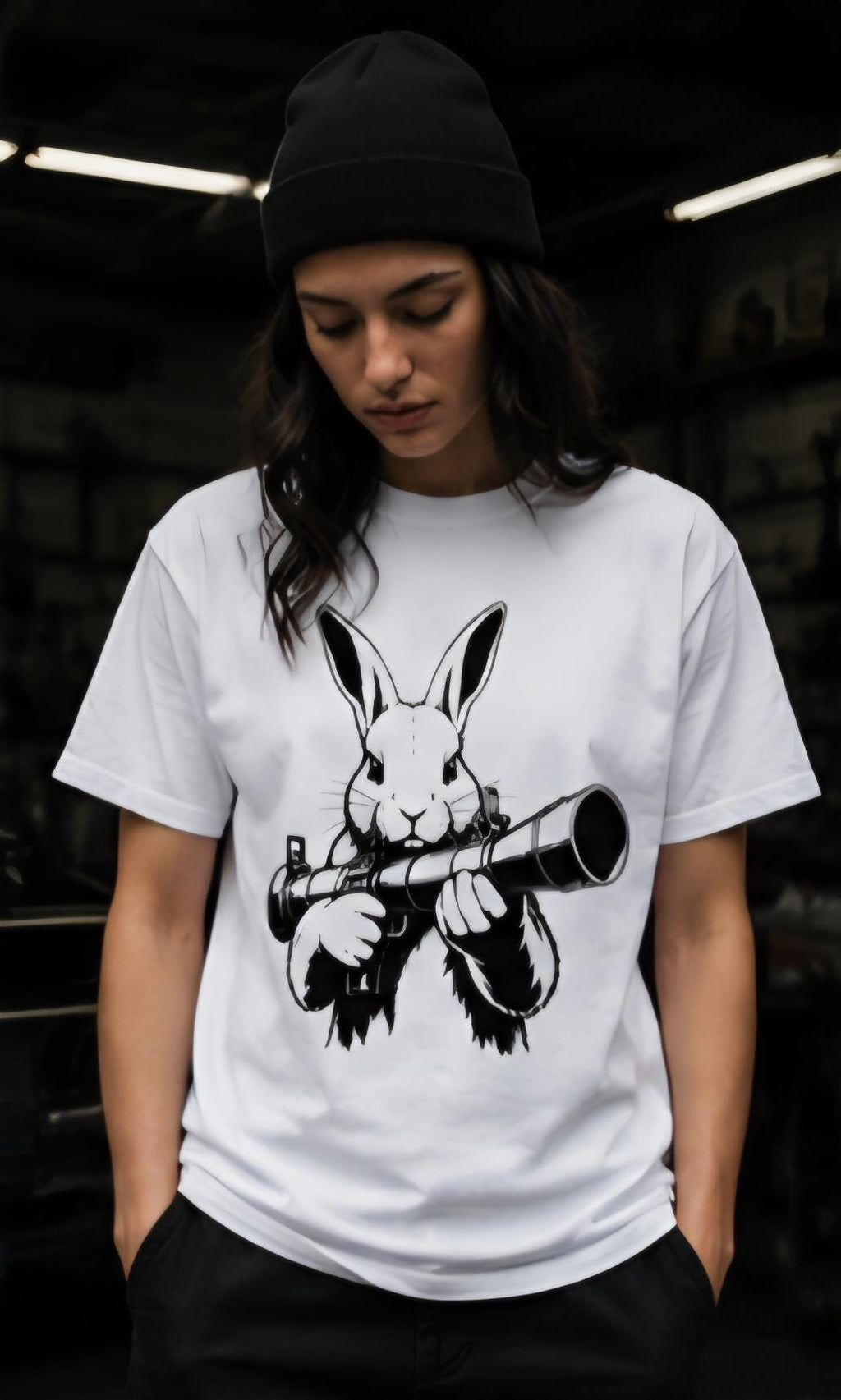 Rabbit With Bazooka Shirt | Streetwear Graphic Tee | Urban Bunny Shirt | Black & White Graphic Tee | Killa Bee Apparel | Streetwear Fashion