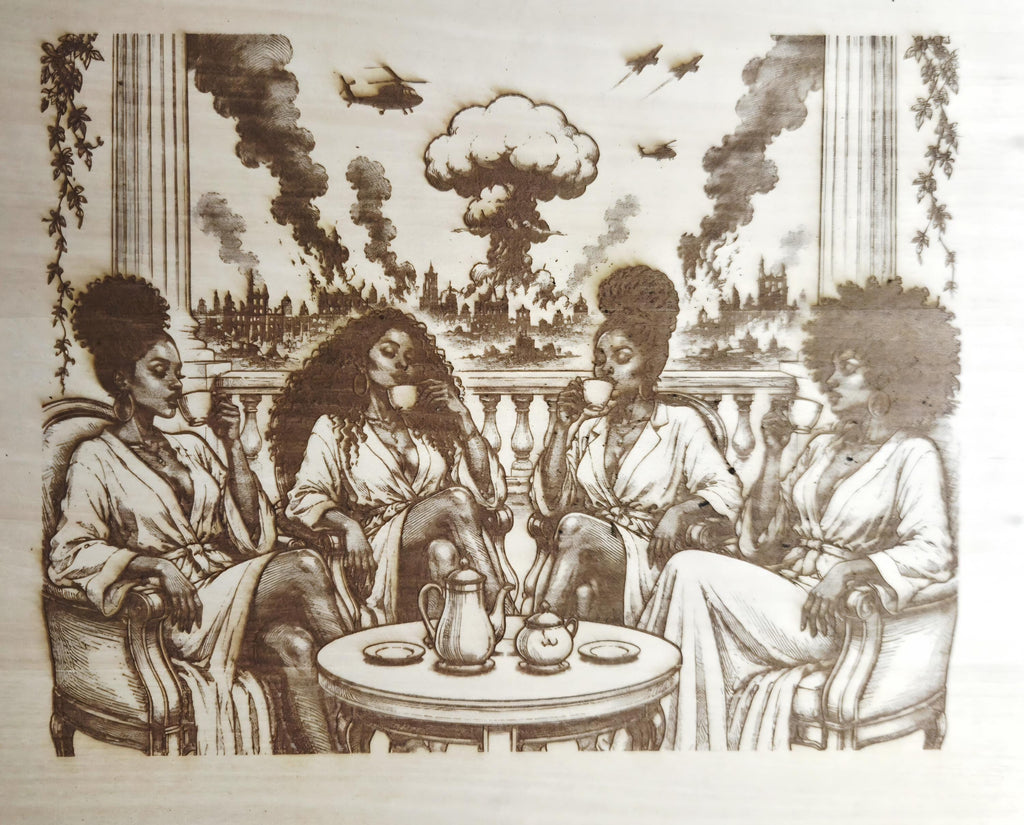 Black Women Coffee Engraved Wall Art | 16x12 Laser Engraved Wood Panel | Black Queen Wall Decor | Statement Art | Coffee & Chaos Artwork