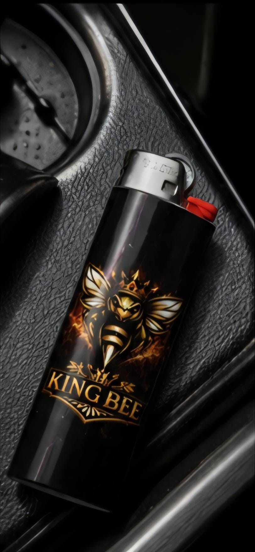 King Bee Custom Lighter | Black & Gold Bee Lighter | Luxury Pocket Lighter | King Bee Graphix Merch | Collectible Lighter | Hive Deals