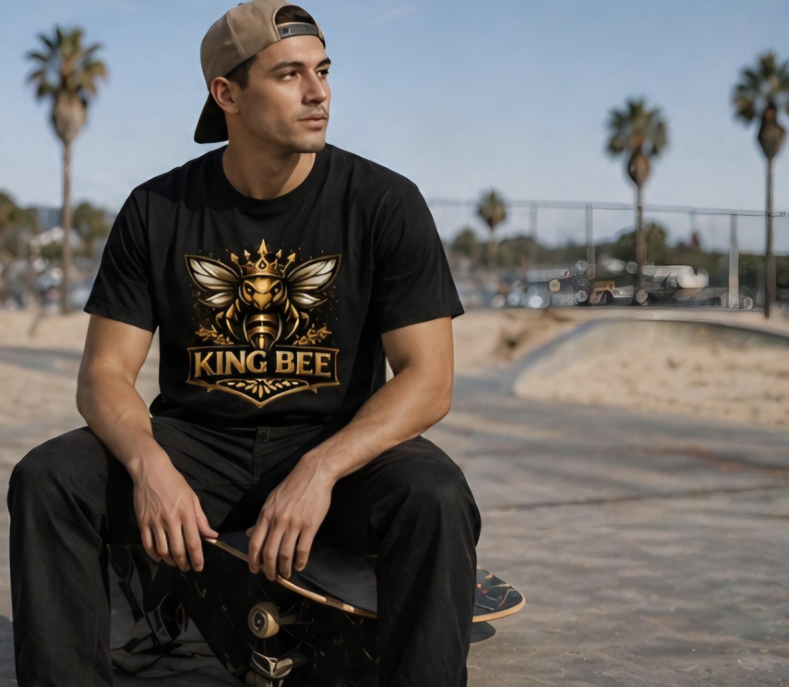 King Bee Graphic T Shirt | Gold Bee Crown Shirt | Streetwear Tee | Unisex Black Shirt | Urban Fashion | Gift for Him Her | Hive Mentality Sh