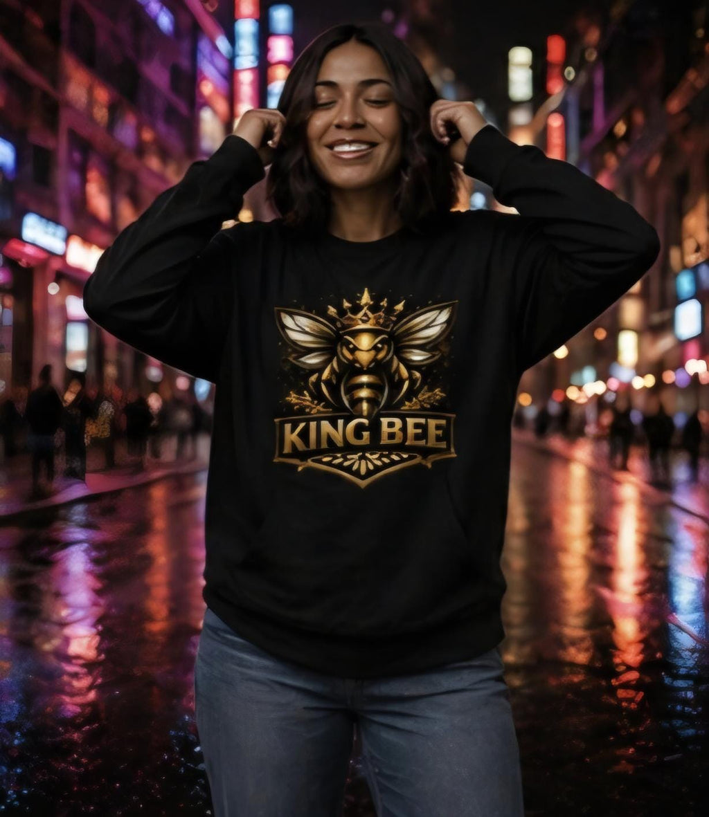 King Bee Graphic T Shirt | Gold Bee Crown Shirt | Streetwear Tee | Unisex Black Shirt | Urban Fashion | Gift for Him Her | Hive Mentality Sh