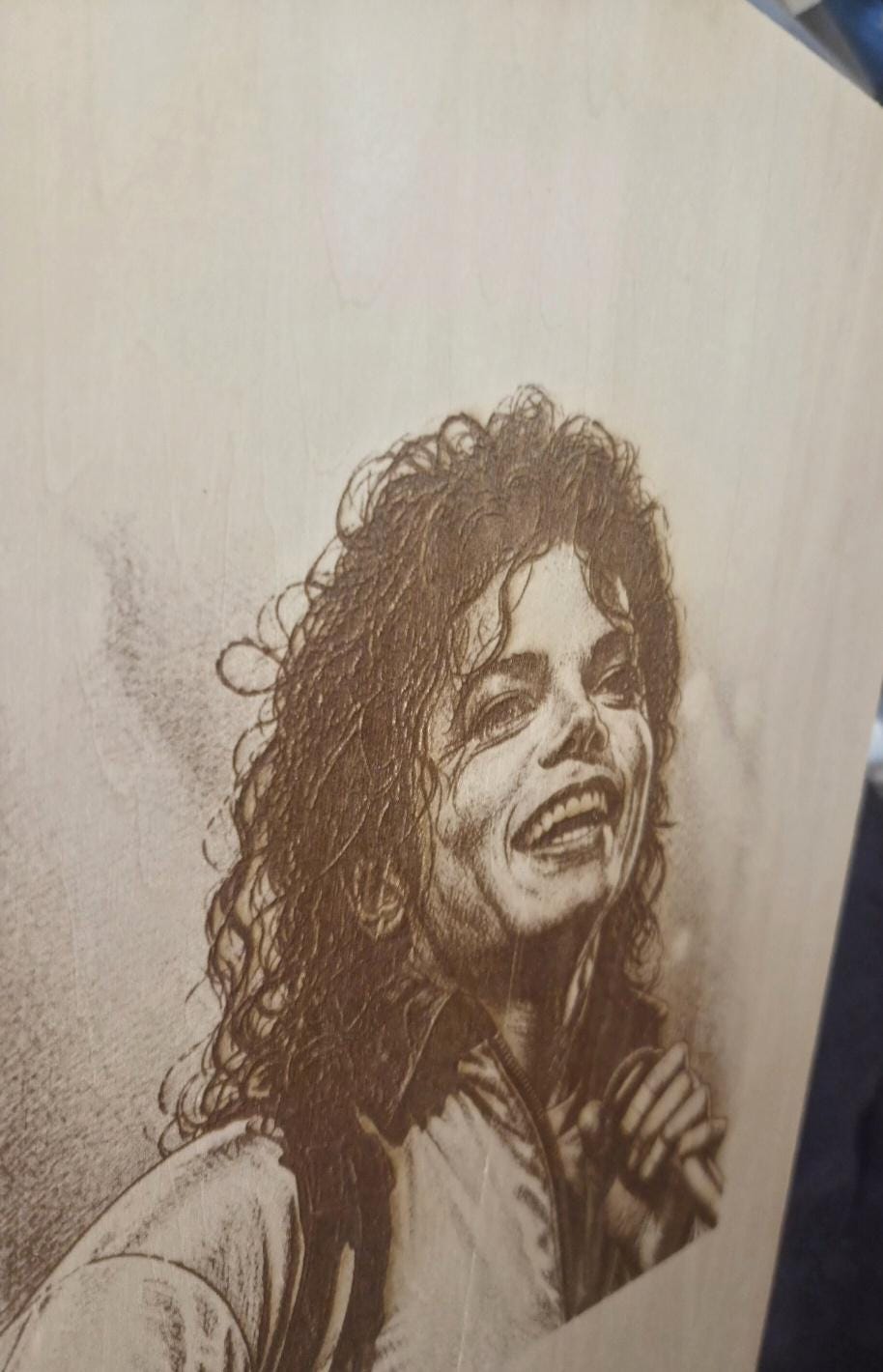 Michael Jackson Wood Engraving | 16x12 Laser Engraved Wall Art | MJ Portrait Wood Panel | Music Legend Decor | Gift for Fans | King of Pop A