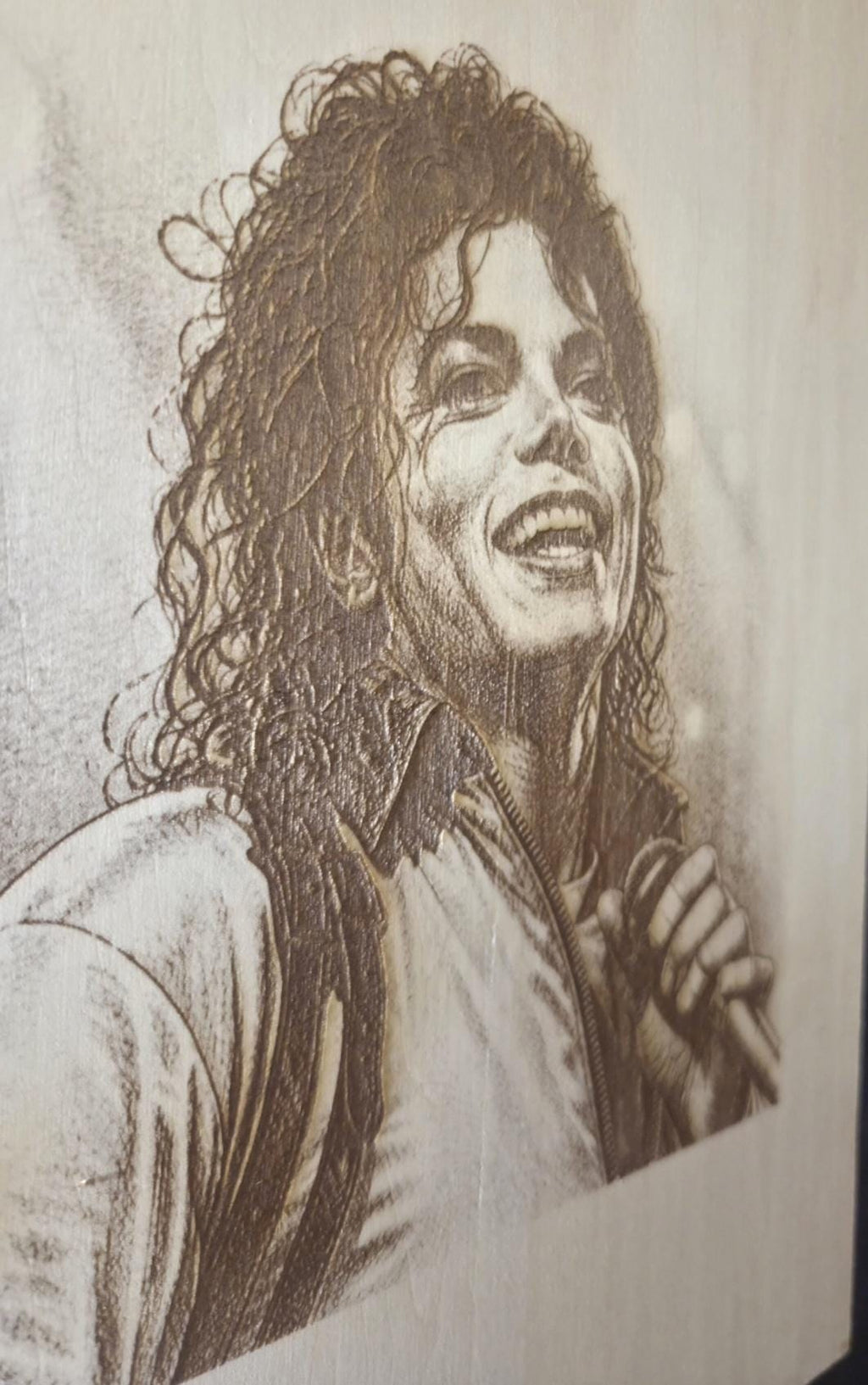 Michael Jackson Wood Engraving | 16x12 Laser Engraved Wall Art | MJ Portrait Wood Panel | Music Legend Decor | Gift for Fans | King of Pop A