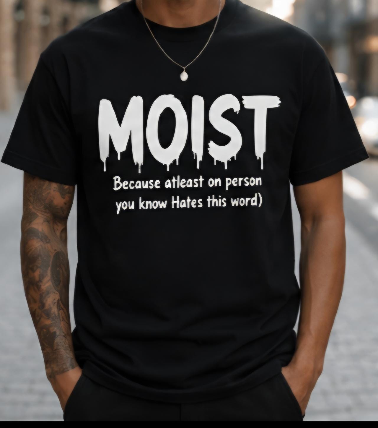 MOIST Funny Graphic T-Shirt | Viral Humor Tee | Funny Word Shirt | Sarcastic Black Tee | Uncomfortable Humor Shirt | Meme Shirt