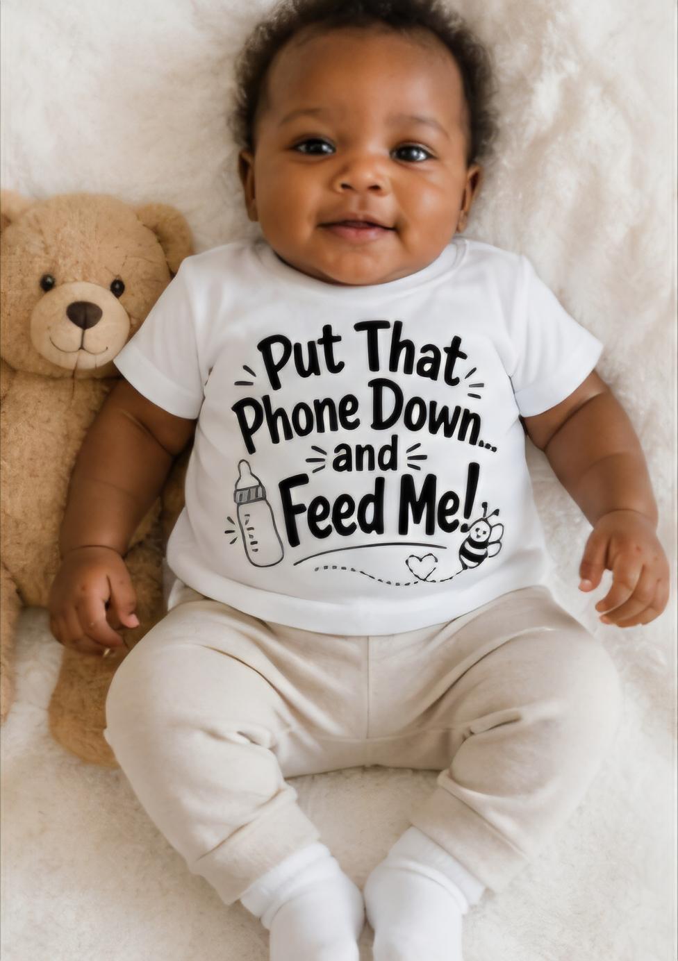 Funny Baby Shirt – Put That Phone Down and Feed Me – Cute Baby Onesie – New Parent Gift – Baby Humor Shirt – Infant Bodysuit – Little Hive C