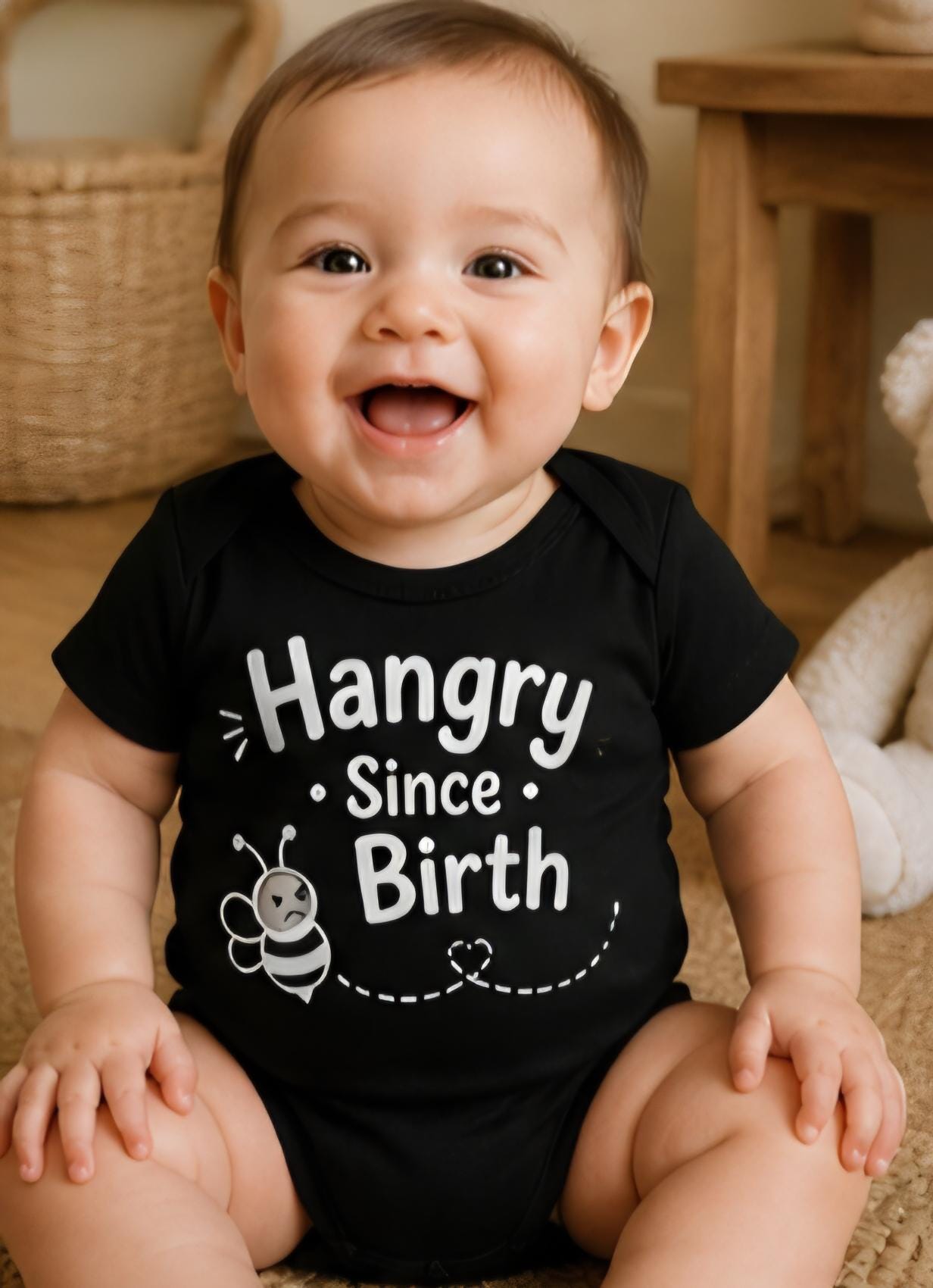 Funny Baby Onesie – Hangry Since Birth – Cute Baby Outfit – Baby Humor Shirt – Infant Bodysuit – New Parent Gift – Baby Shower Gift – Little