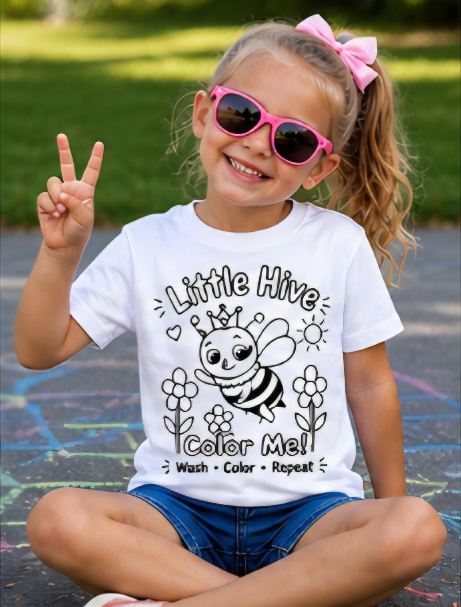 Color Your Own Kids T-Shirt – Washable Coloring Shirt – Reusable Coloring Tee for Kids – Little Hive Bee Shirt – Interactive Kids Activity S