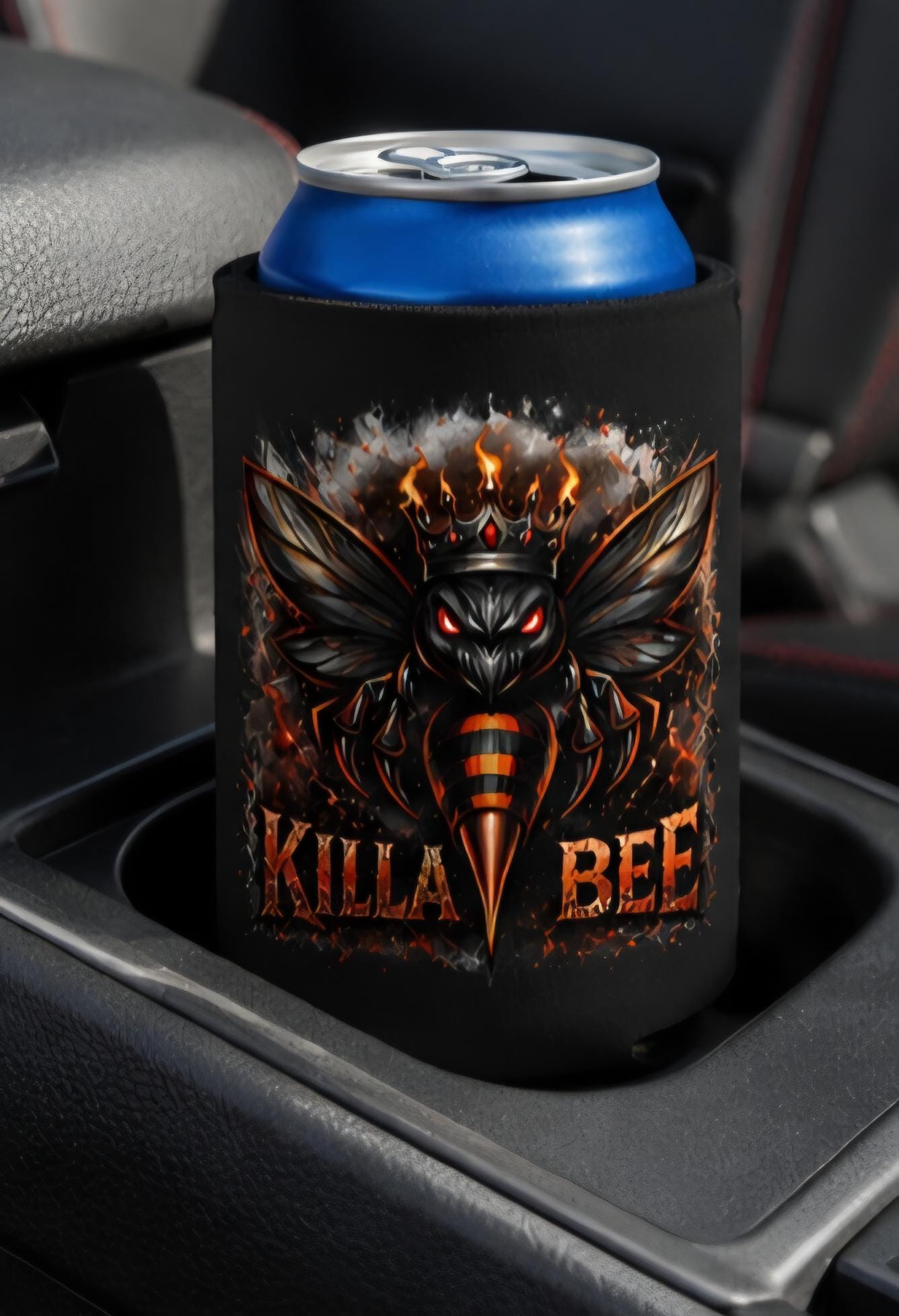 Killa Bee Beer Koozie | Premium Black Can Cooler | BBQ Beach Tailgate Drink Sleeve | Aggressive Bee Graphic | King Bee Graphix