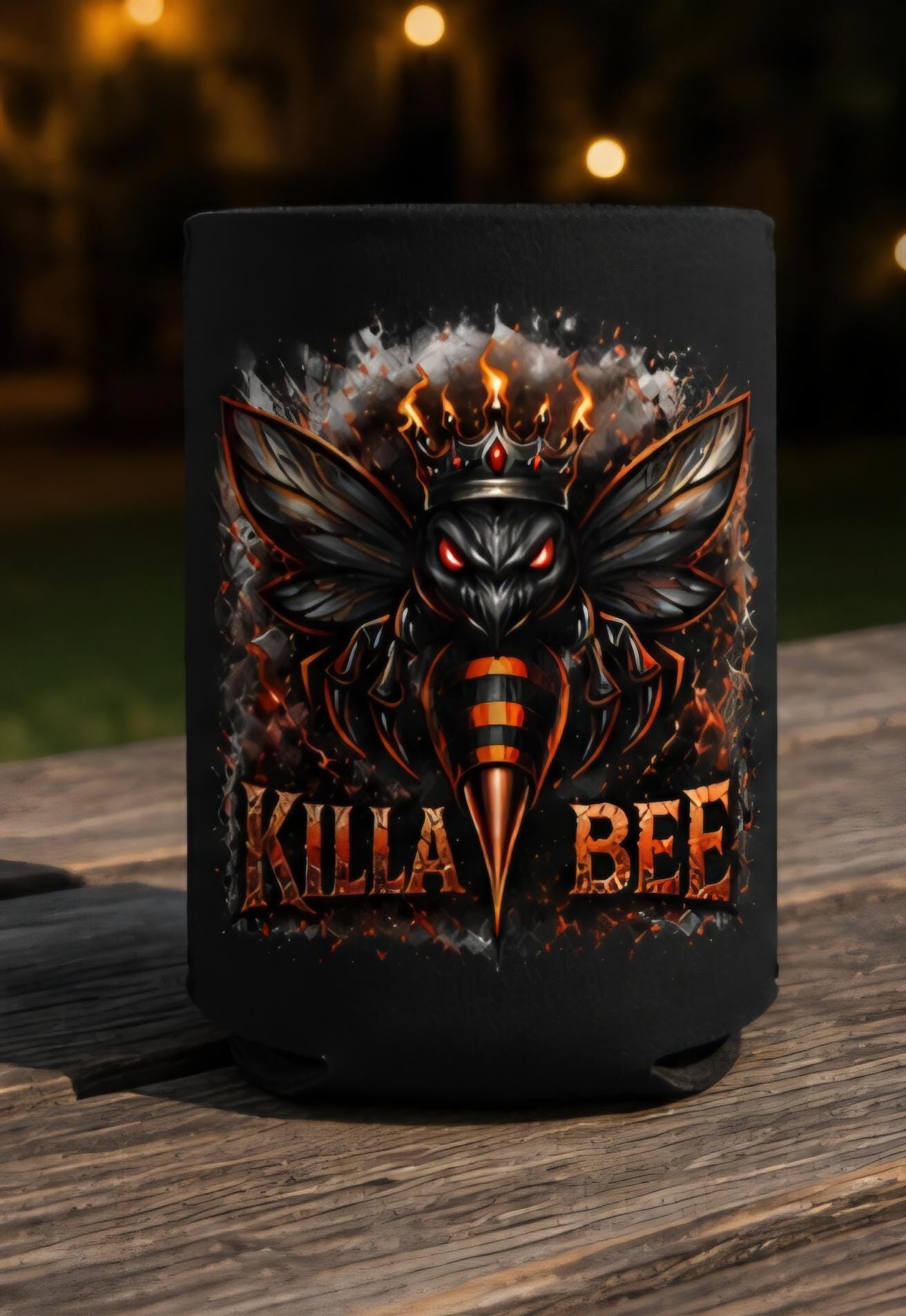 Killa Bee Beer Koozie | Premium Black Can Cooler | BBQ Beach Tailgate Drink Sleeve | Aggressive Bee Graphic | King Bee Graphix