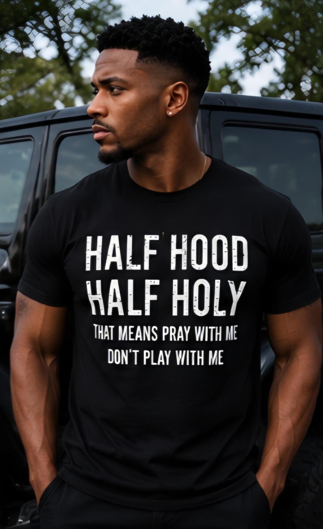 Half Hood Half Holy Shirt | Christian Streetwear Tee | Faith Based Graphic Shirt | Pray With Me Don’t Play With Me Tee