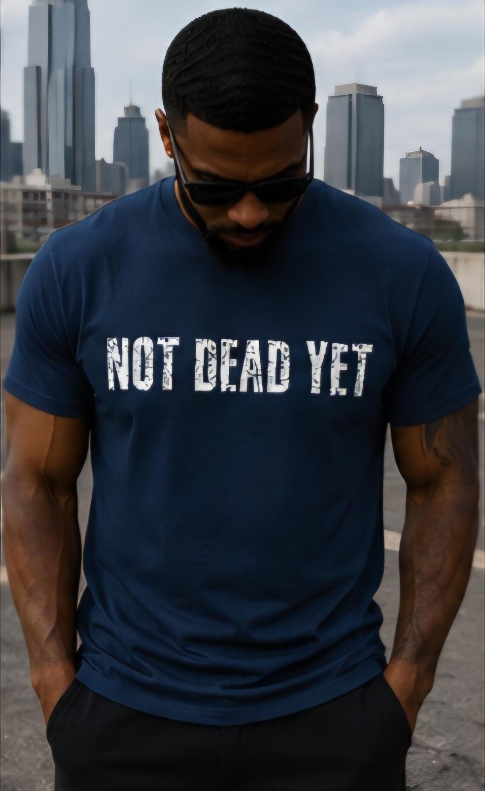 Not Dead Yet Shirt | Midnight Navy Graphic Tee | Distressed Streetwear Shirt | Survivor Mentality Tee | Motivational Apparel