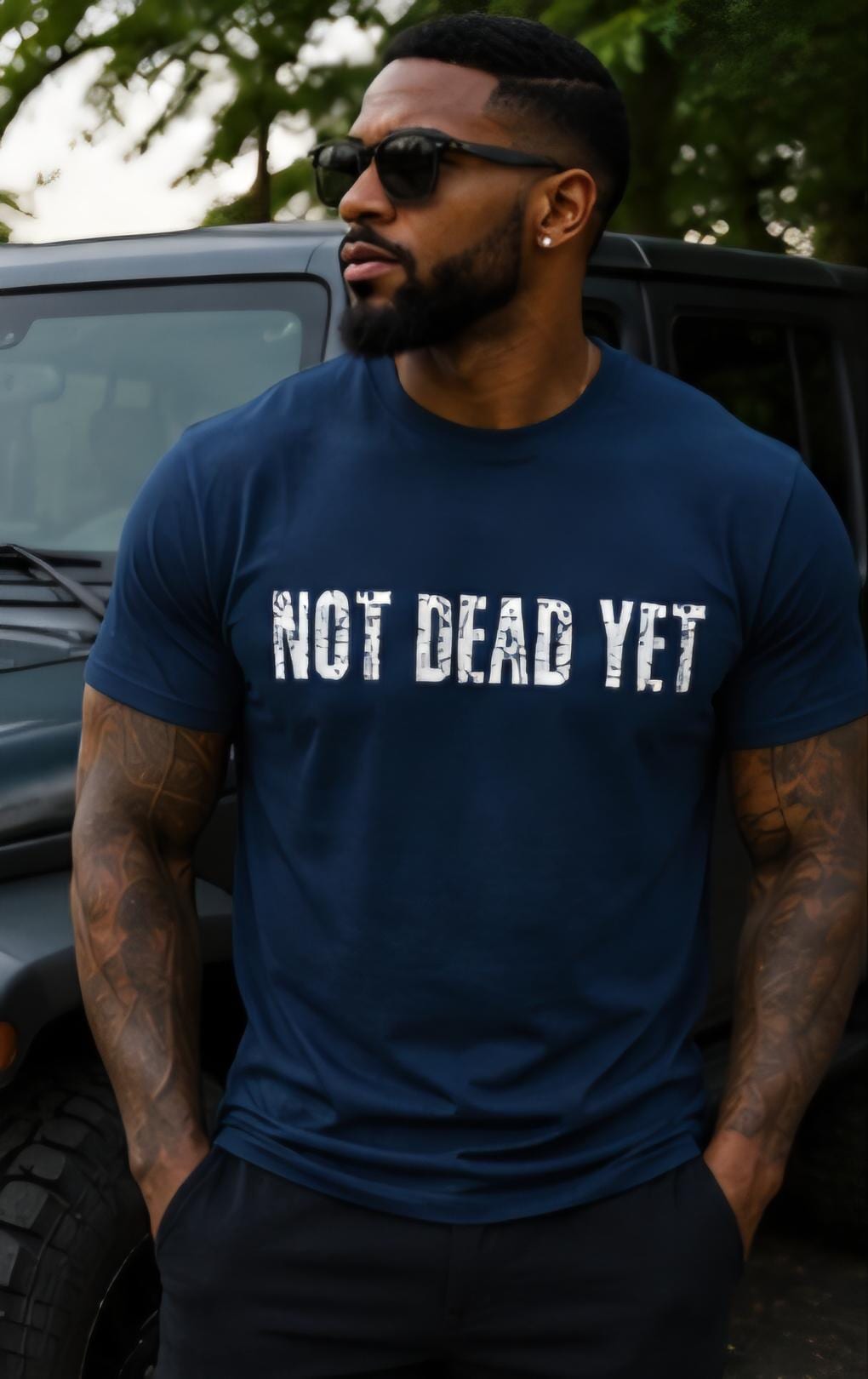 Not Dead Yet Shirt | Midnight Navy Graphic Tee | Distressed Streetwear Shirt | Survivor Mentality Tee | Motivational Apparel
