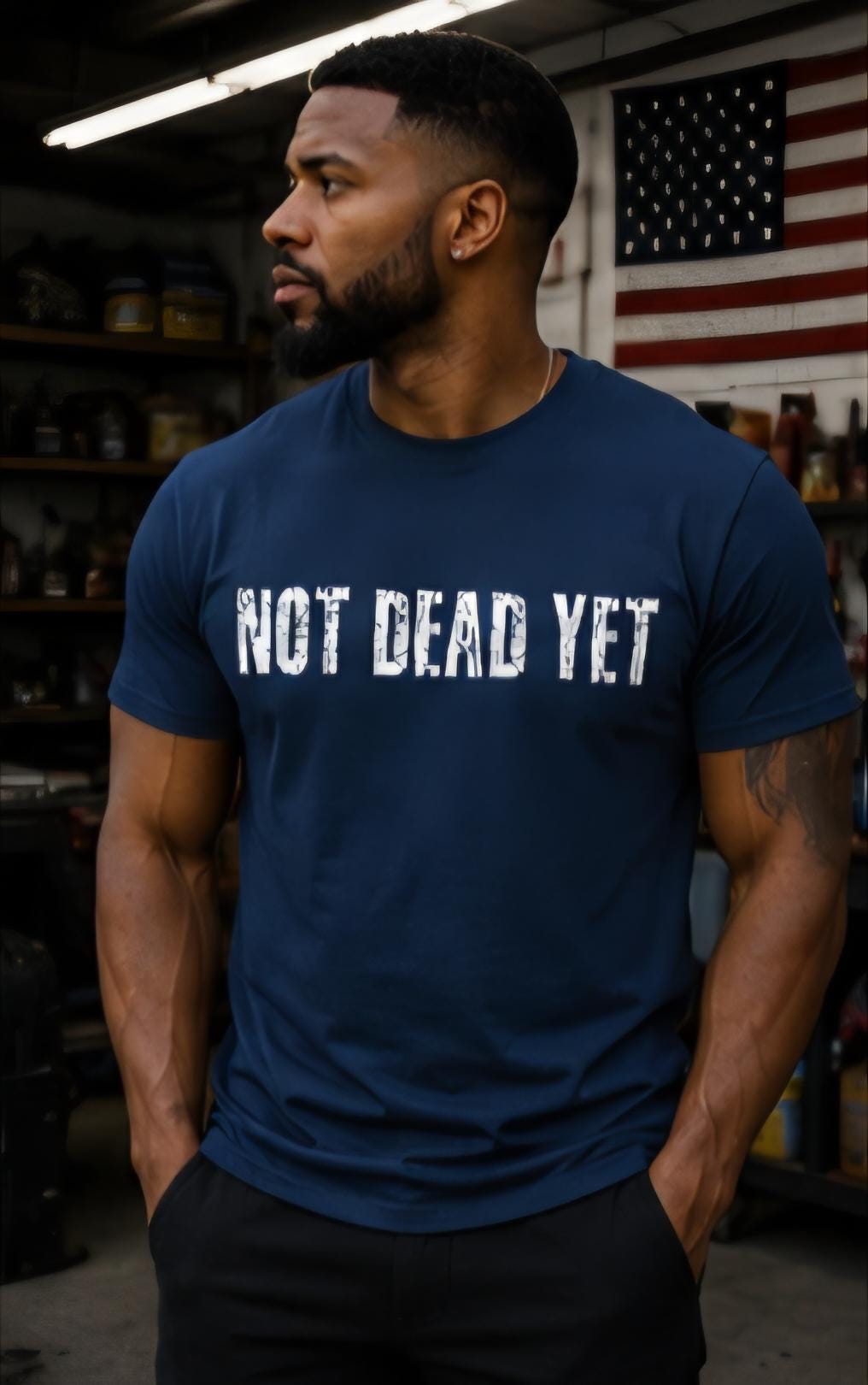 Not Dead Yet Shirt | Midnight Navy Graphic Tee | Distressed Streetwear Shirt | Survivor Mentality Tee | Motivational Apparel
