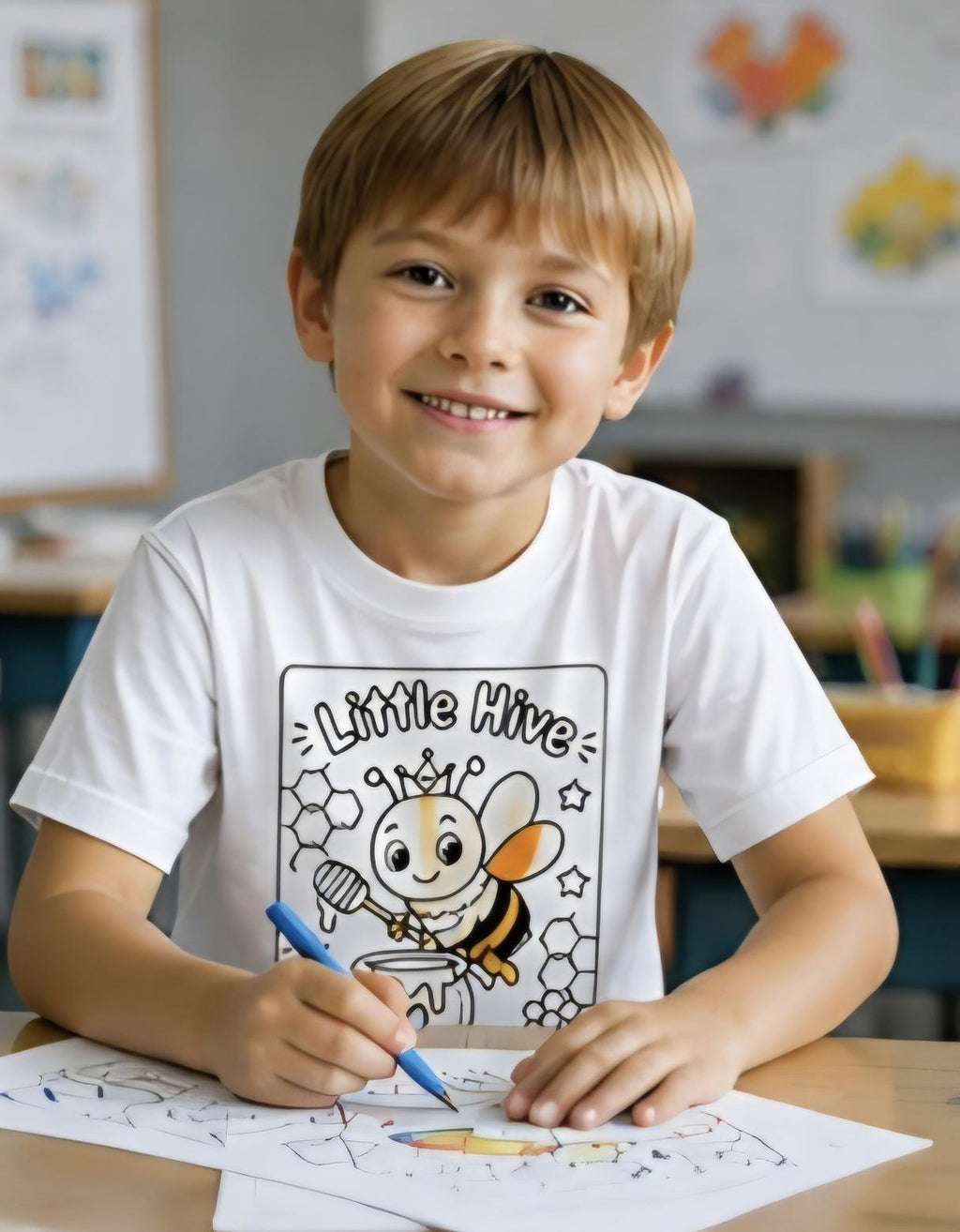 Color Your Own Kids T-Shirt – Washable Coloring Shirt – Reusable Coloring Tee – Little Hive Bee Shirt – Kids Activity Shirt – Color Me Shirt