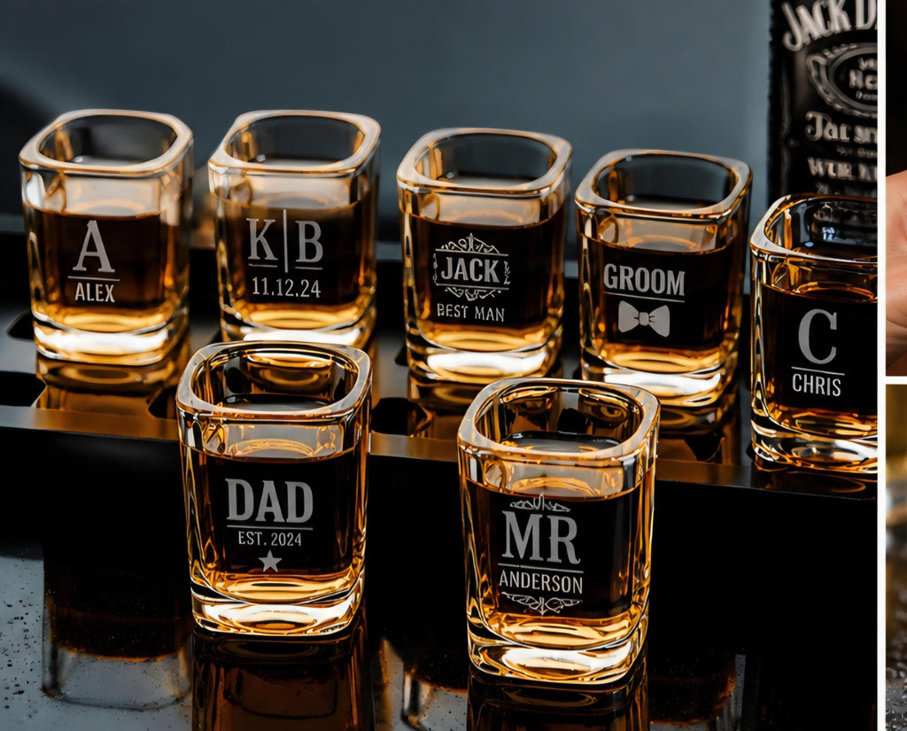 Custom Engraved Shot Glass Set | Personalized Whiskey Glasses | Groomsmen Gift | Wedding Shot Glasses | Custom Name Bar Glass | Gift for Him