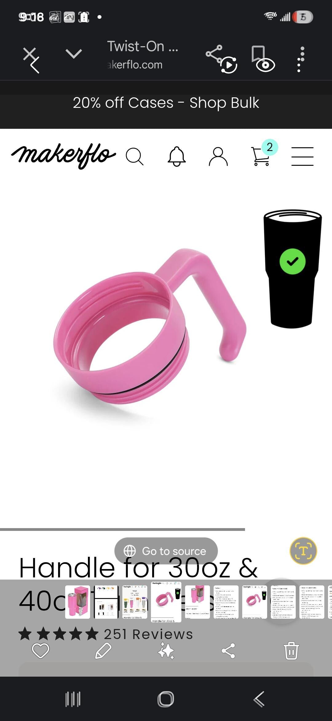 Pink 40 OZ Bee Tumbler Custom Engraved  Optional Twist On Handle Laser Ready Powder Coated Tumbler
