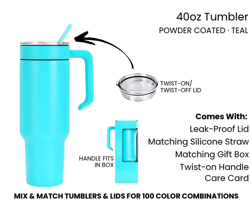 Teal 40 OZ Bee Tumbler Custom Engraved Optional Twist On Handle  Laser  Ready Powder  Coasted Tumbler