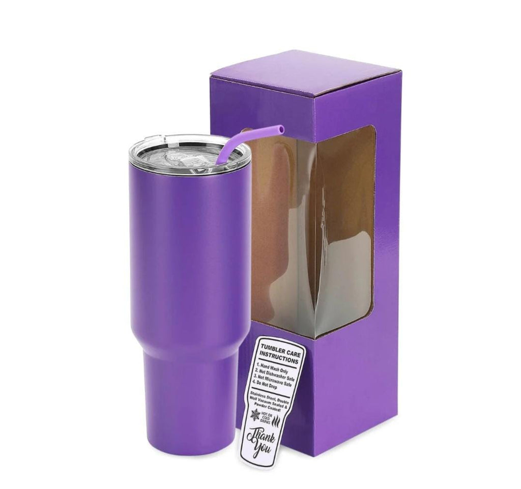 Purple 40 oz custom engraved tumbler with optional handle personalized laser engraved cup insulated stainless steel travel mug gift for her