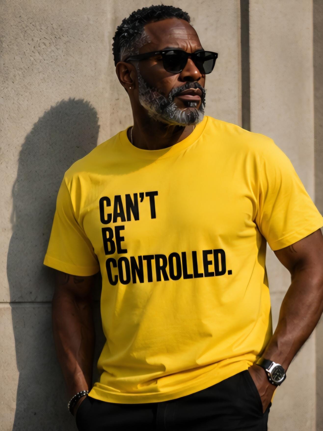Can't Be Controlled Shirt Yellow Graphic Tee Black Vinyl Statement T Shirt Streetwear Tee Gift for Him Bold Confidence Shirt