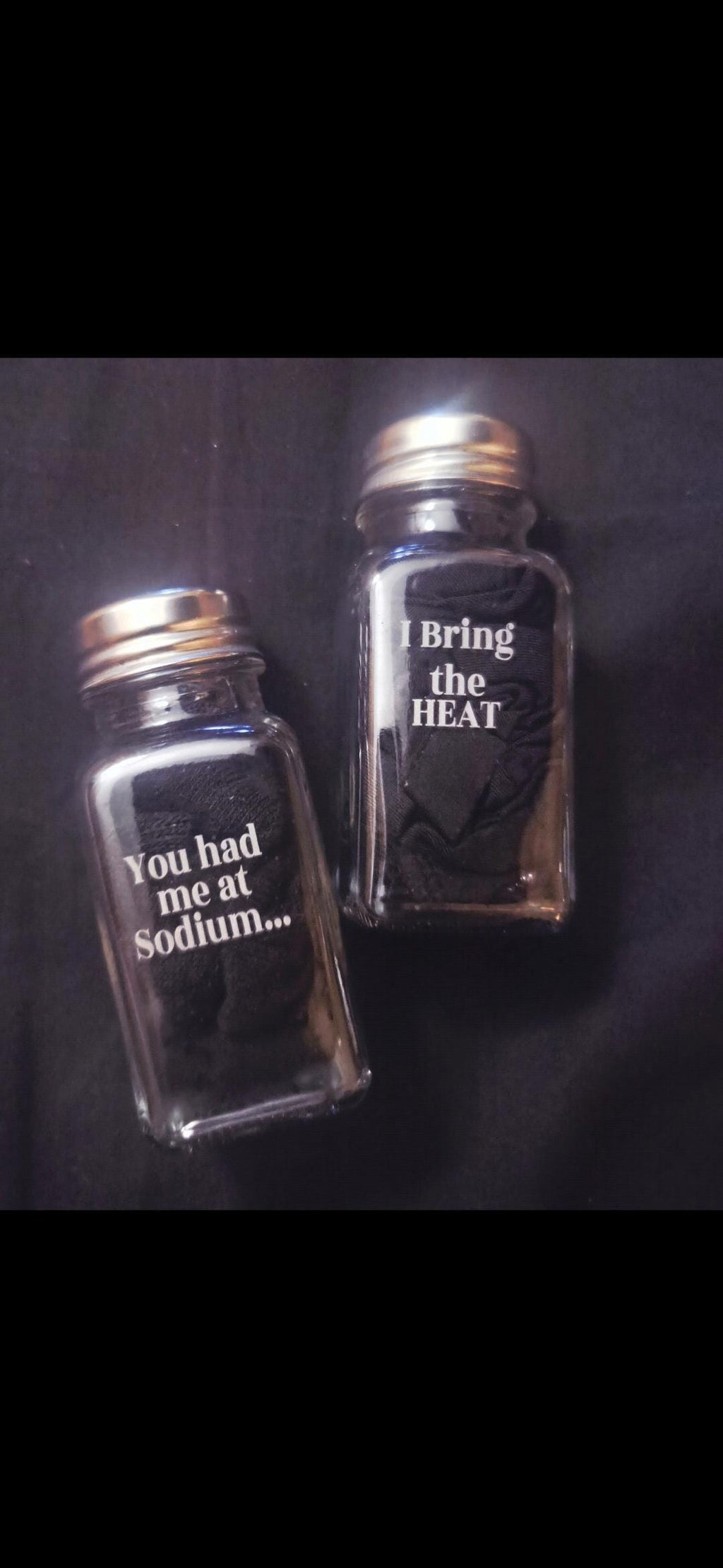 Funny Salt and Pepper Shakers Set, Couples Kitchen Gift, “You Had Me at Sodium” “I Bring the Heat”, Wedding Gift, Housewarming Gift