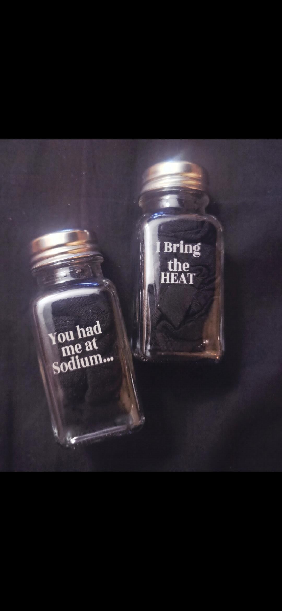 Funny Salt and Pepper Shakers Set, Couples Kitchen Gift, “You Had Me at Sodium” “I Bring the Heat”, Wedding Gift, Housewarming Gift
