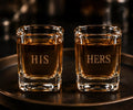 Personalized His n Hers Engraved Shot Glass Set | Custom Couples Barware | Square Whiskey Shot Glasses | Wedding & Anniversary Gift
