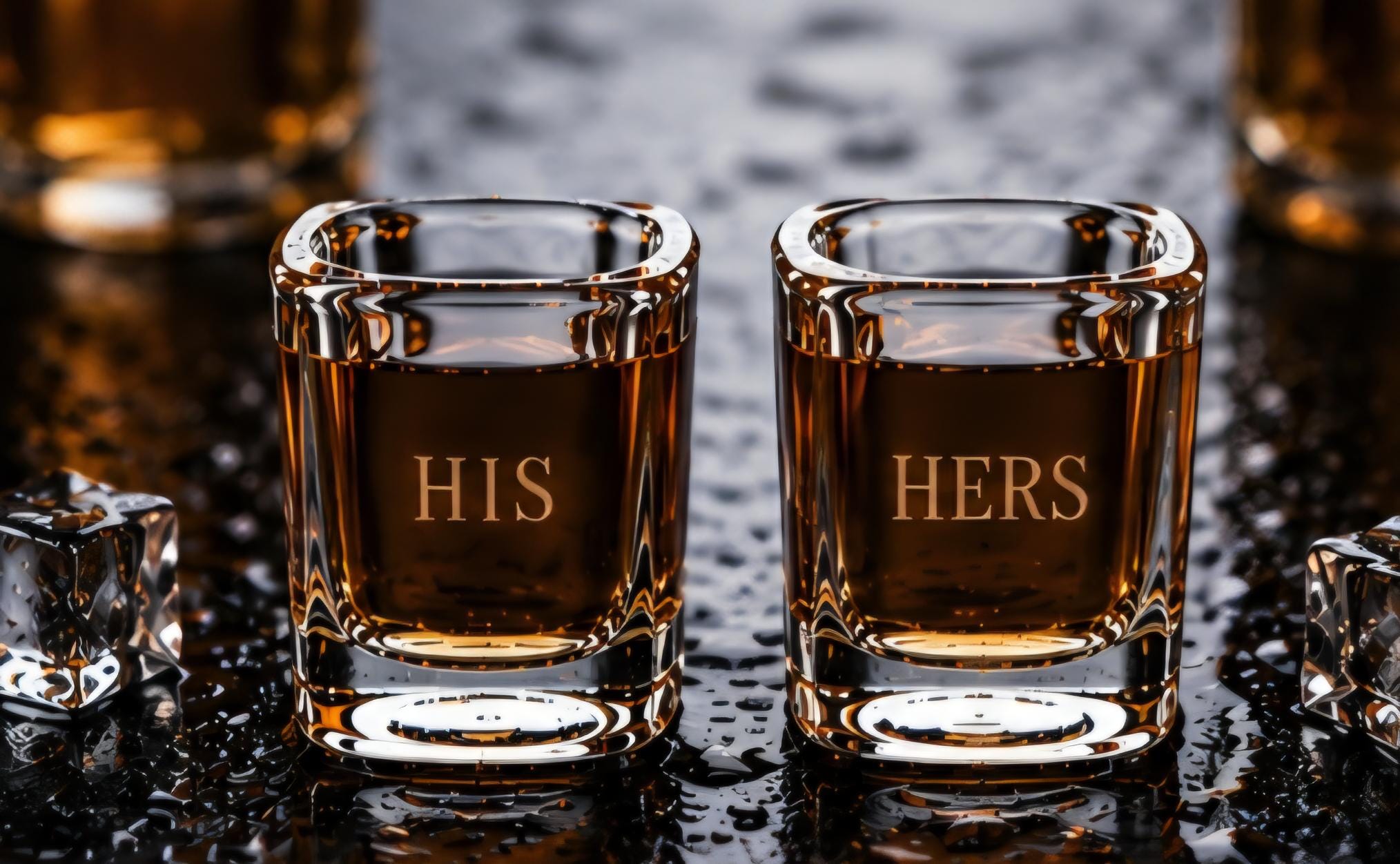 Personalized His n Hers Engraved Shot Glass Set | Custom Couples Barware | Square Whiskey Shot Glasses | Wedding & Anniversary Gift