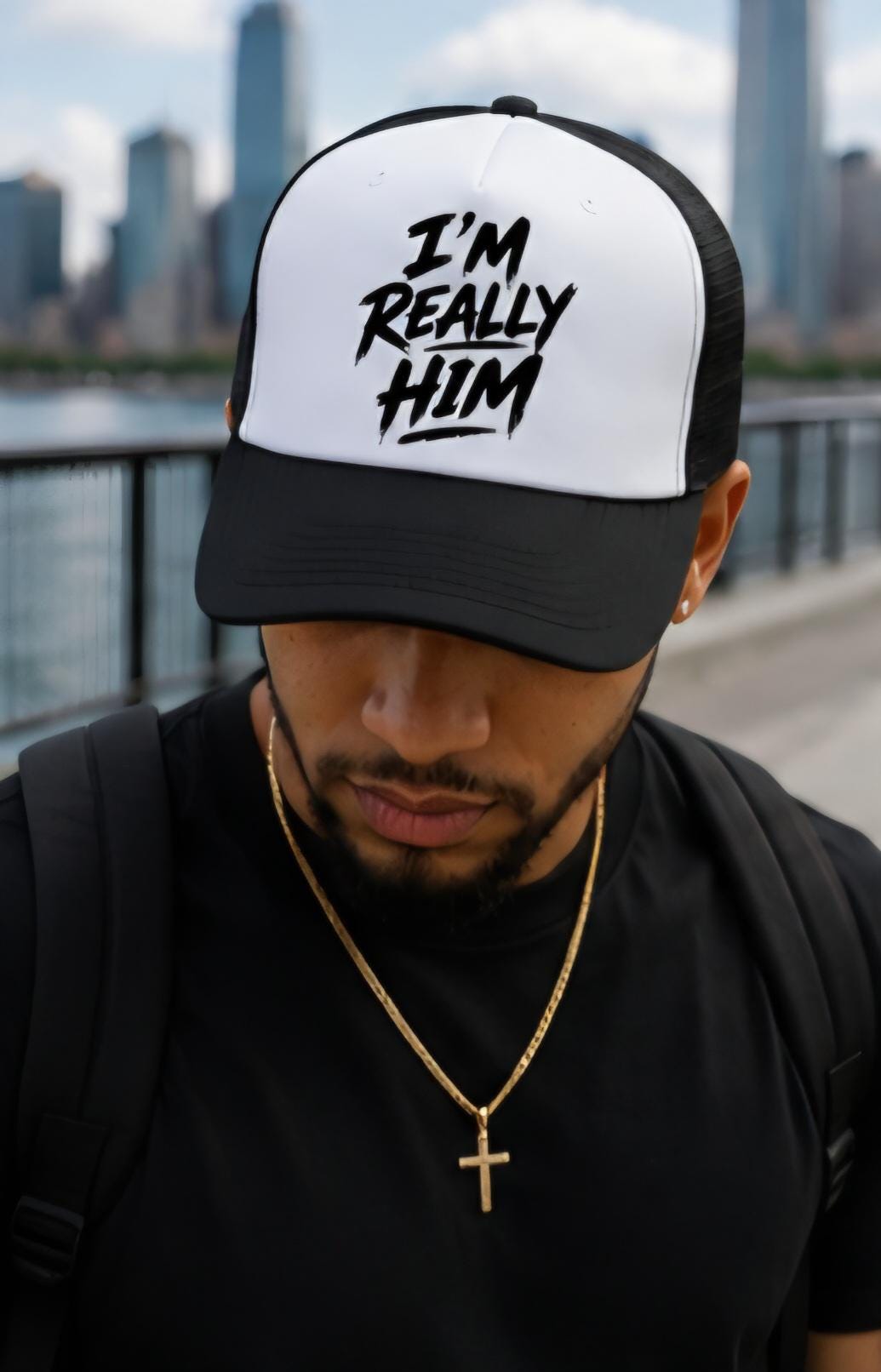 I'M REALLY HIM” Trucker Hat | Black & White Streetwear Snapback | Viral Graphic Hat | Men’s Urban Fashion Cap