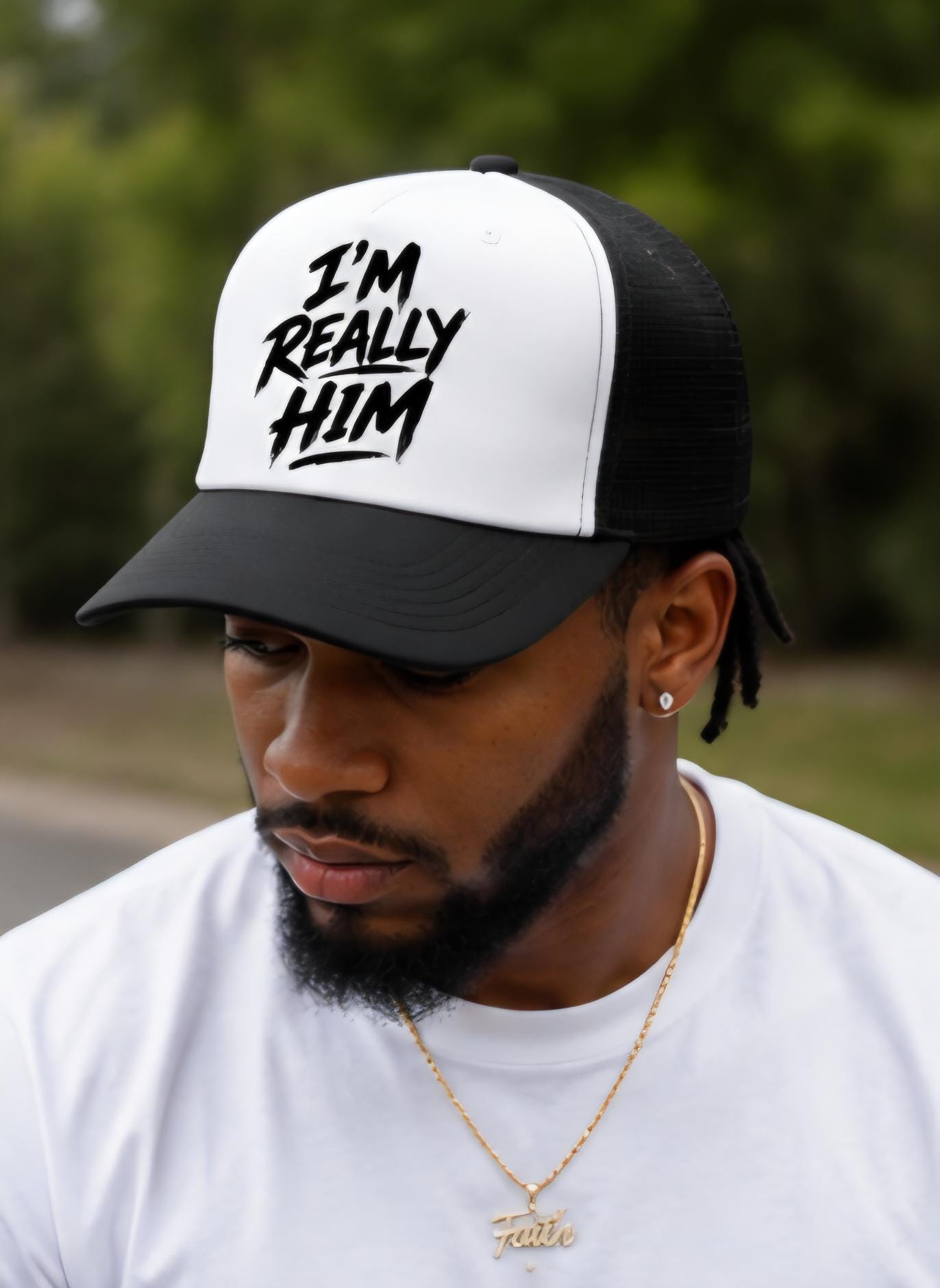 I'M REALLY HIM” Trucker Hat | Black & White Streetwear Snapback | Viral Graphic Hat | Men’s Urban Fashion Cap
