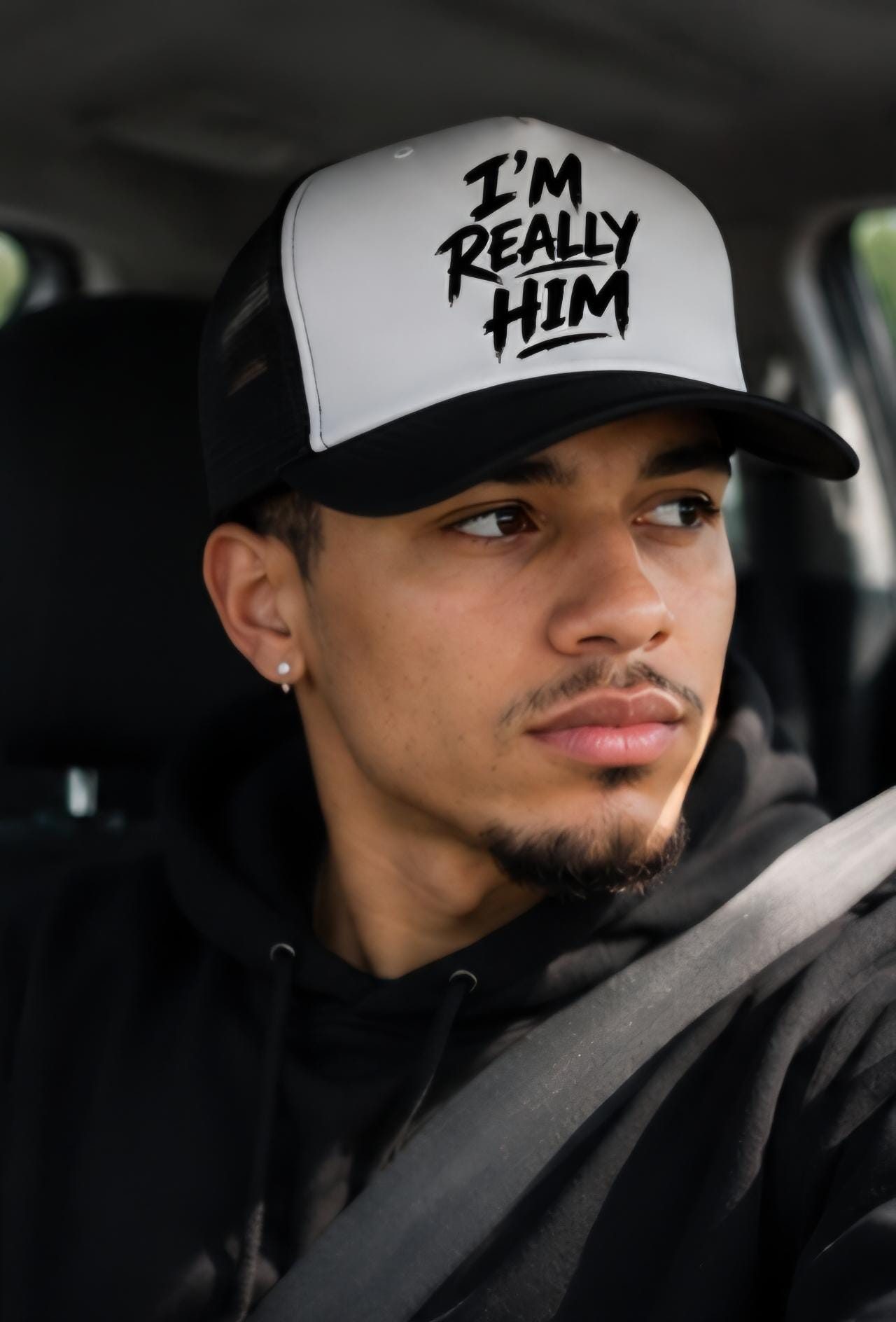 I'M REALLY HIM” Trucker Hat | Black & White Streetwear Snapback | Viral Graphic Hat | Men’s Urban Fashion Cap
