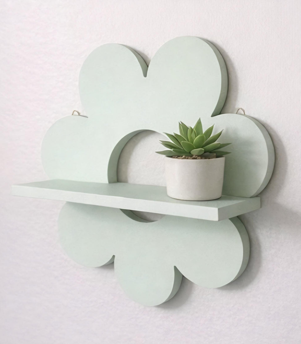 Green Flower Shelf | 10x10 Decorative Floating Display | Boho Nursery Decor
