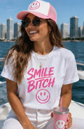 Smile Bitch Matching Set | Pink Trucker Hat & Graphic Tee Combo | Funny Matching Outfit | Cute Summer Outfit | Women’s Statement Tee Set