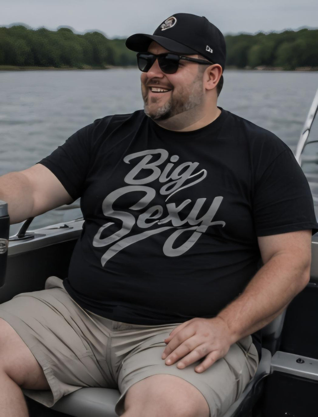 Big Sexy Men’s Graphic T-Shirt – Funny Plus Size Confidence Shirt – Silver Vinyl Style Tee – Big Guy Fashion – Gift for Him