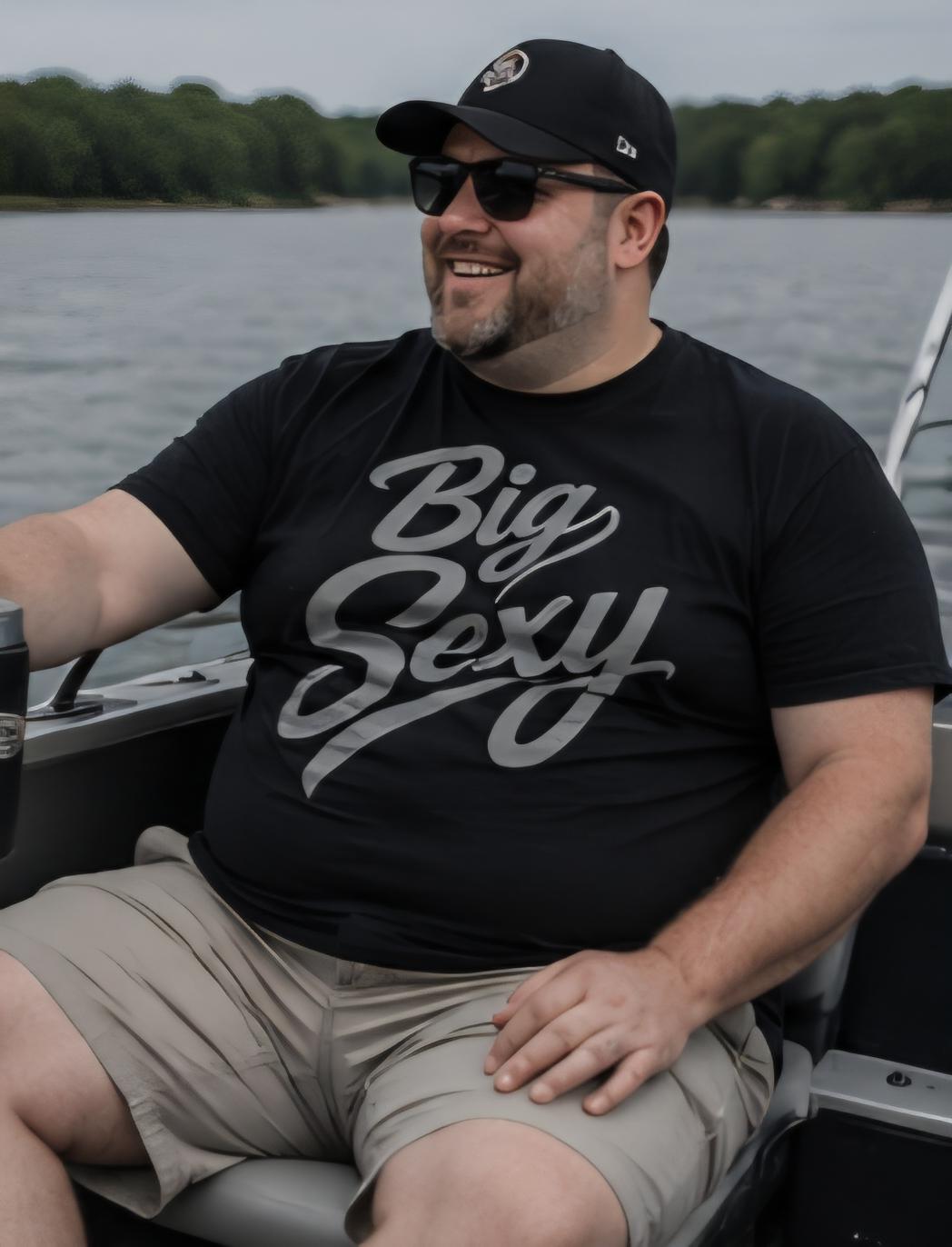 Big Sexy Men’s Graphic T-Shirt – Funny Plus Size Confidence Shirt – Silver Vinyl Style Tee – Big Guy Fashion – Gift for Him
