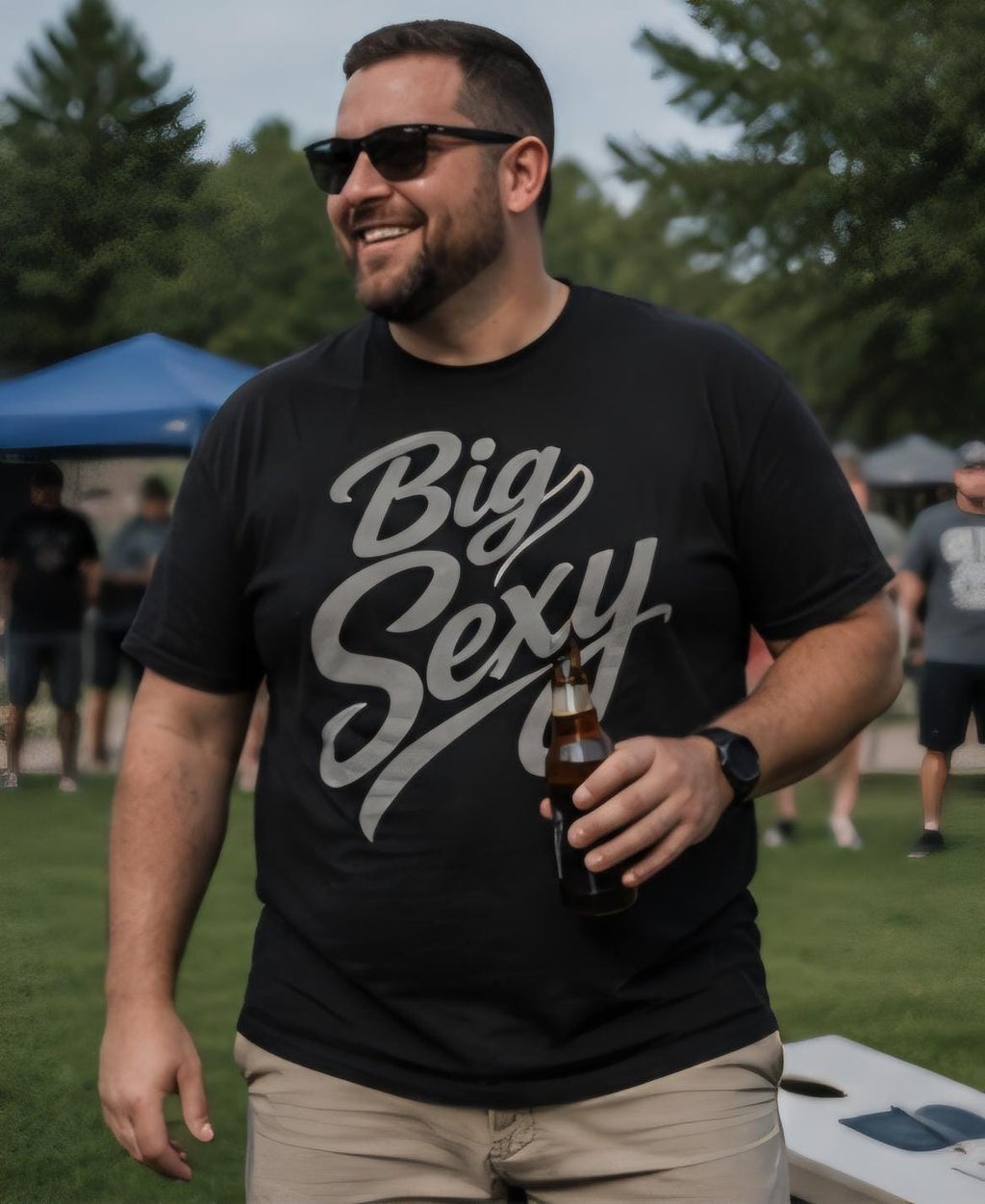 Big Sexy Men’s Graphic T-Shirt – Funny Plus Size Confidence Shirt – Silver Vinyl Style Tee – Big Guy Fashion – Gift for Him