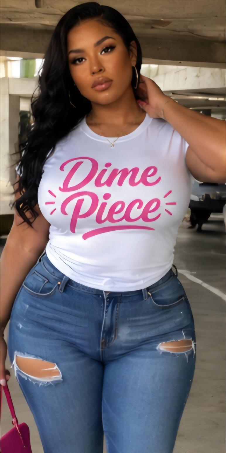 Dime Piece Graphic T-Shirt – Pink Vinyl Style Tee – Cute Women’s Graphic Shirt – Trendy Streetwear – Soft Girl Aesthetic Tee