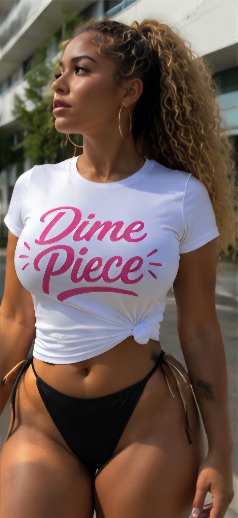 Dime Piece Graphic T-Shirt – Pink Vinyl Style Tee – Cute Women’s Graphic Shirt – Trendy Streetwear – Soft Girl Aesthetic Tee