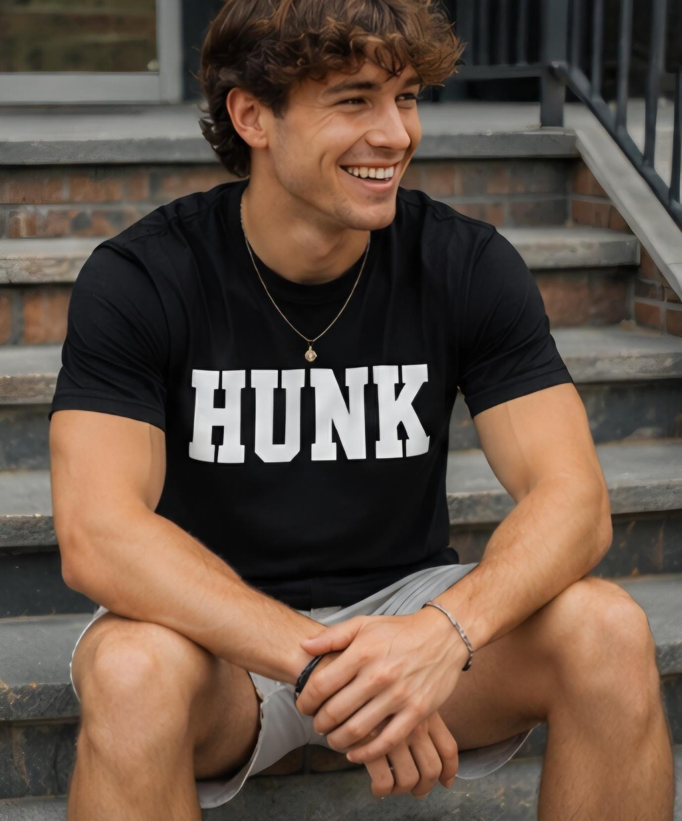 HUNK T-Shirt – Bold Men’s Graphic Tee – Funny Confidence Shirt – Gym Shirt – Streetwear Tee – Black Shirt with White Lettering