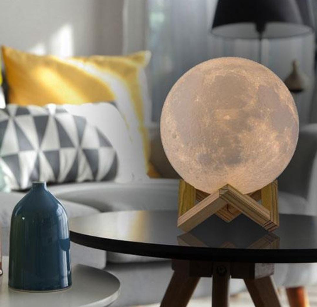 Battery Operated Moon Lamp | 2-Color Lunar Night Light | Cordless Bedroom Decor | Realistic Moon Light | Cozy Room Aesthetic Gift