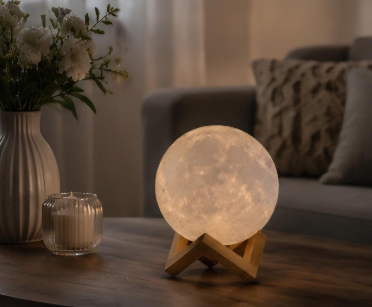 Battery Operated Moon Lamp | 2-Color Lunar Night Light | Cordless Bedroom Decor | Realistic Moon Light | Cozy Room Aesthetic Gift
