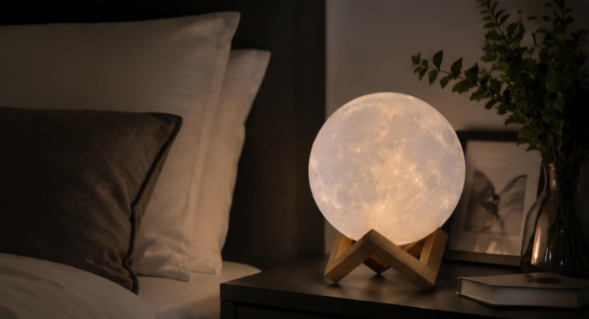 Battery Operated Moon Lamp | 2-Color Lunar Night Light | Cordless Bedroom Decor | Realistic Moon Light | Cozy Room Aesthetic Gift