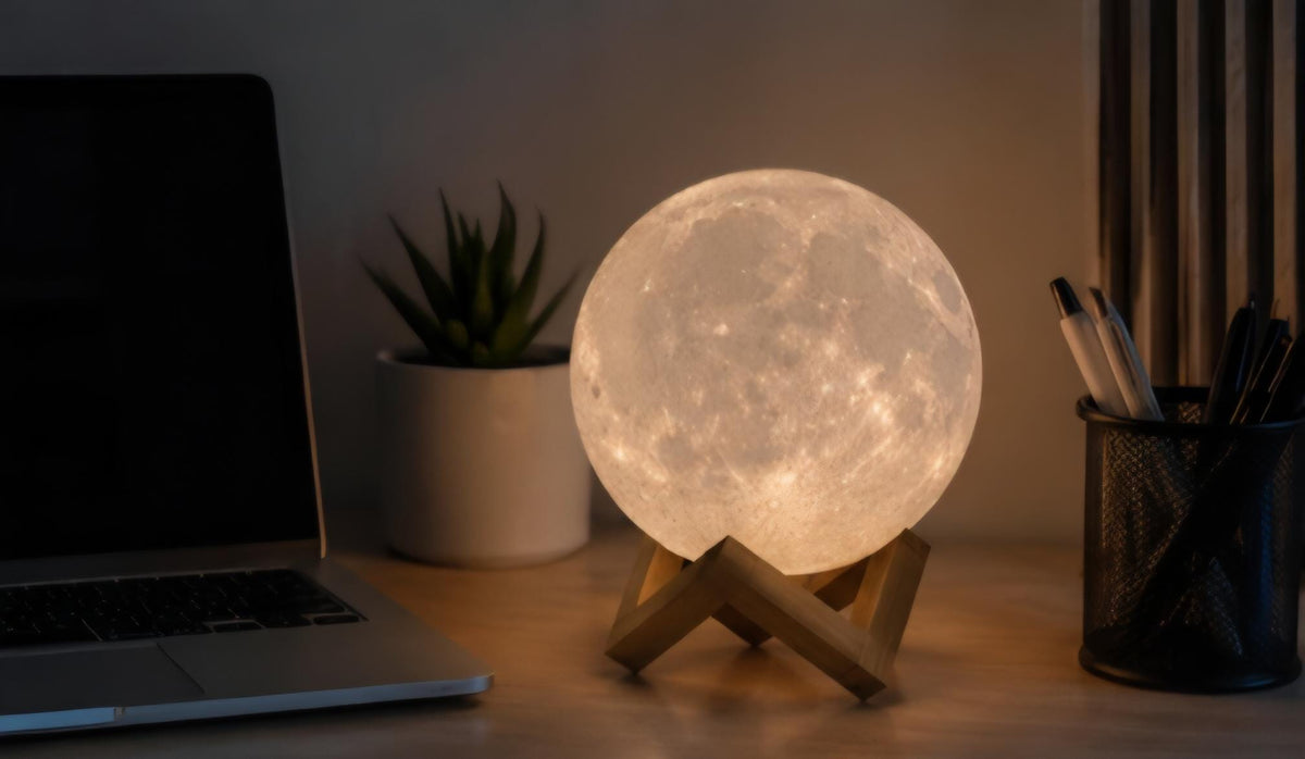 Battery Operated Moon Lamp | 2-Color Lunar Night Light | Cordless Bedroom Decor | Realistic Moon Light | Cozy Room Aesthetic Gift