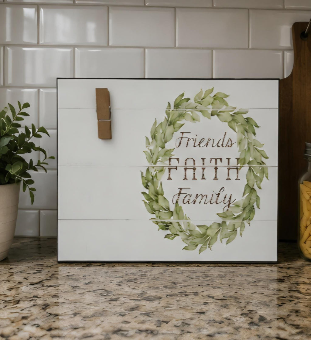 Friends Faith Family Clip Note Board Farmhouse Kitchen Organizer Rustic Memo Board Wooden Message Board Entryway Decor