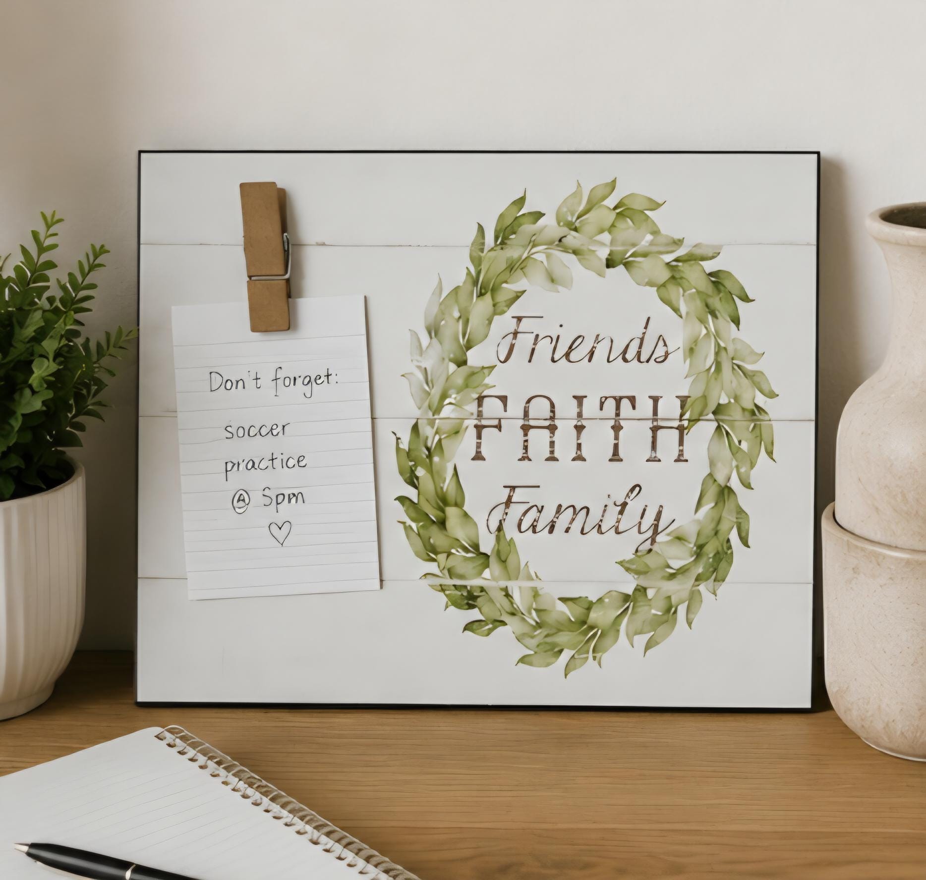 Friends Faith Family Clip Note Board Farmhouse Kitchen Organizer Rustic Memo Board Wooden Message Board Entryway Decor